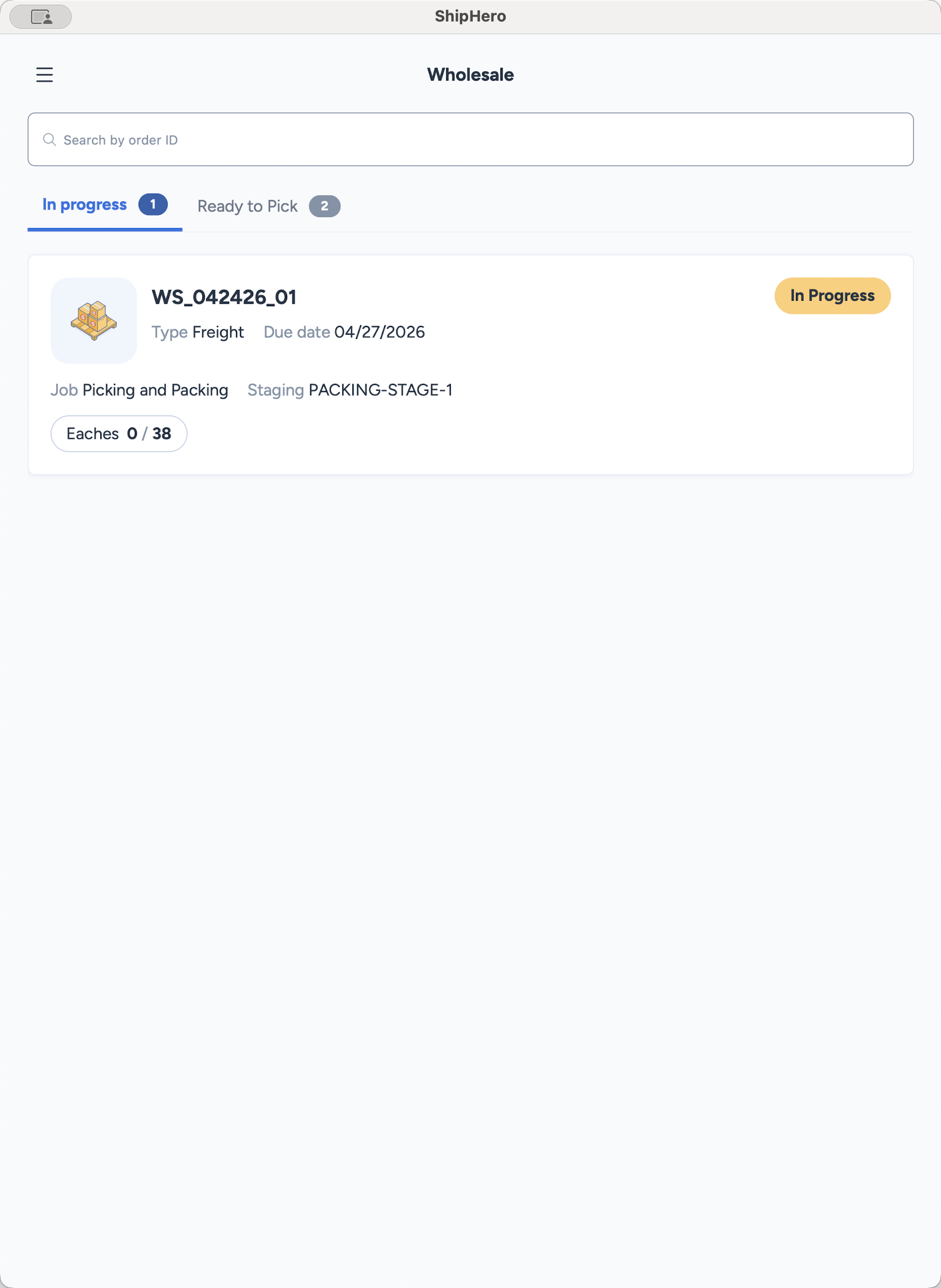 Step #3: Tap the Ready to Pick tab to view pending wholesale orders.