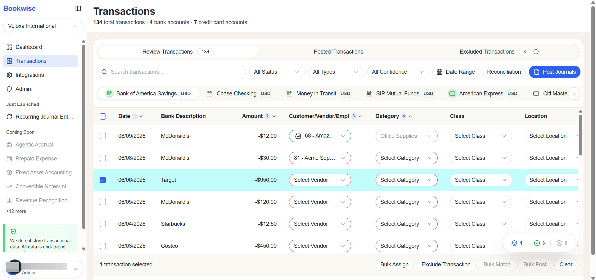 Step #1: Go to Review transactions tab and Select Transactions which you want to Exclude