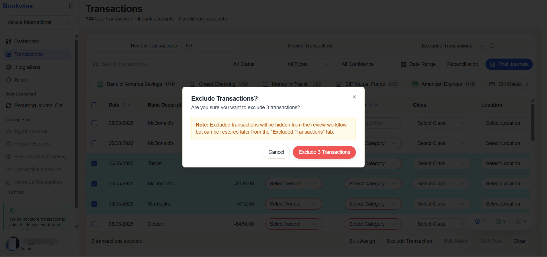 Step #3: Click on Exclude Transactions button for exclude the selected transactions.