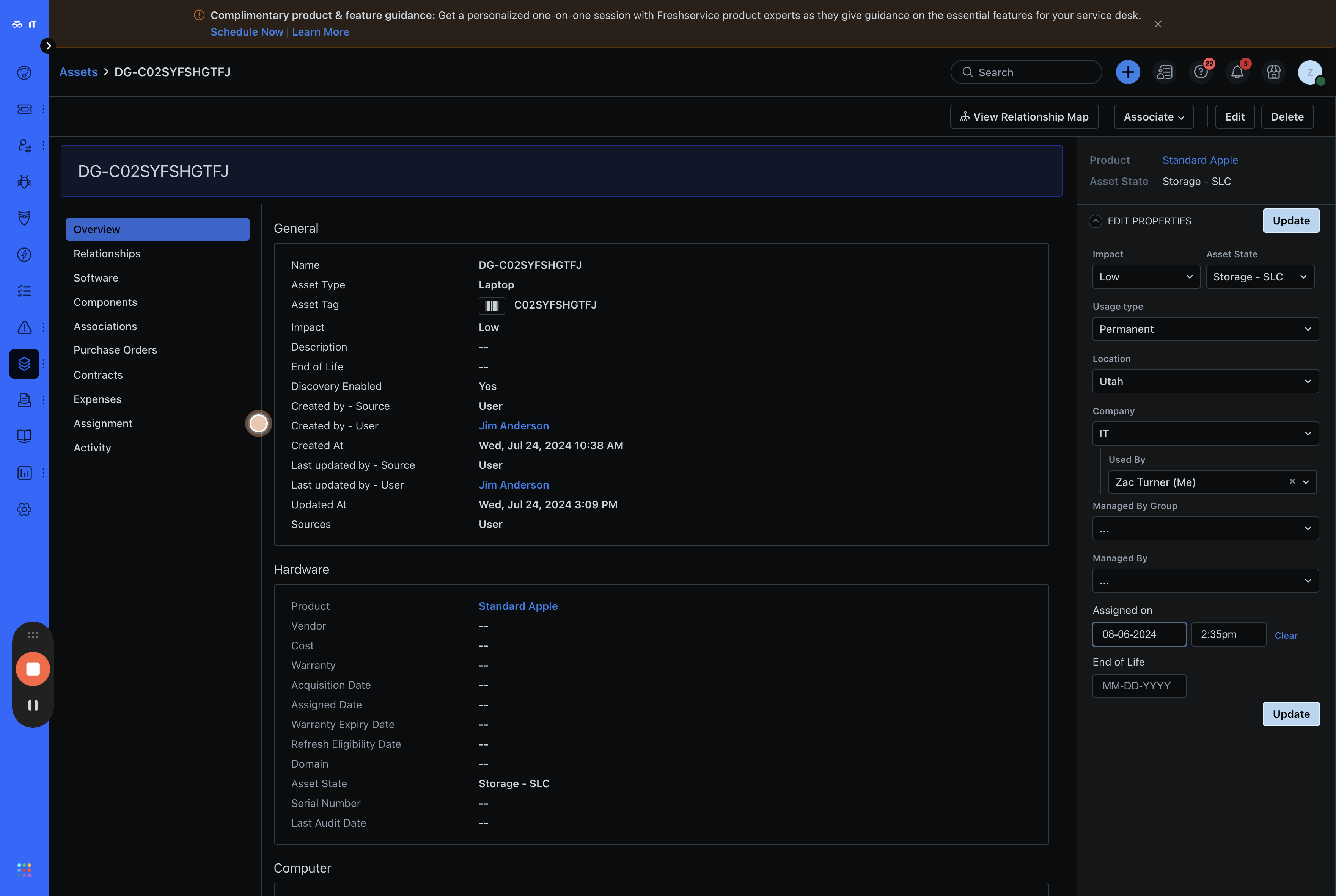 Step #6: Edit the "Assigned on" date to match the date of deployment.