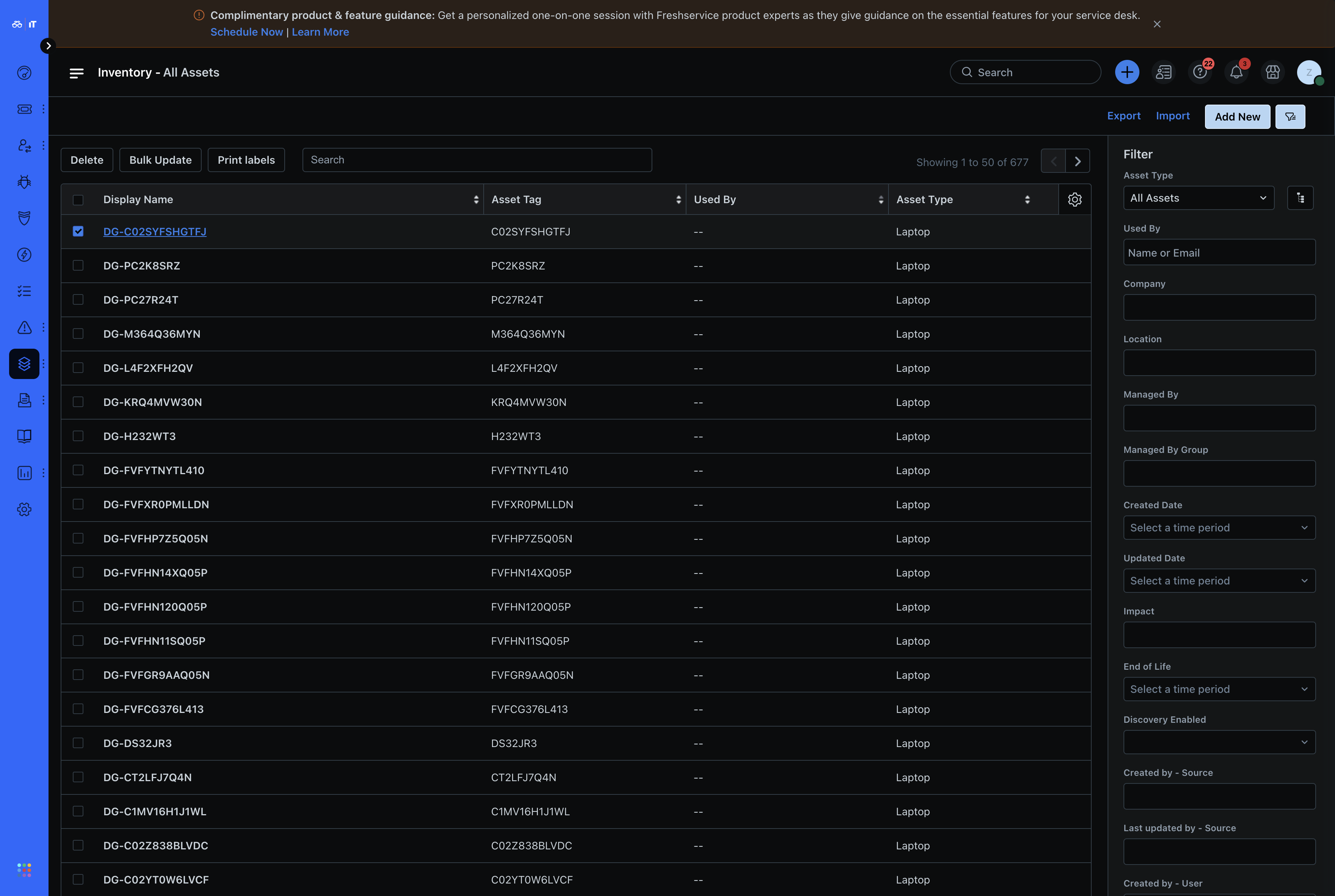 Step #3: Click on the Device Name of the asset you want to update.