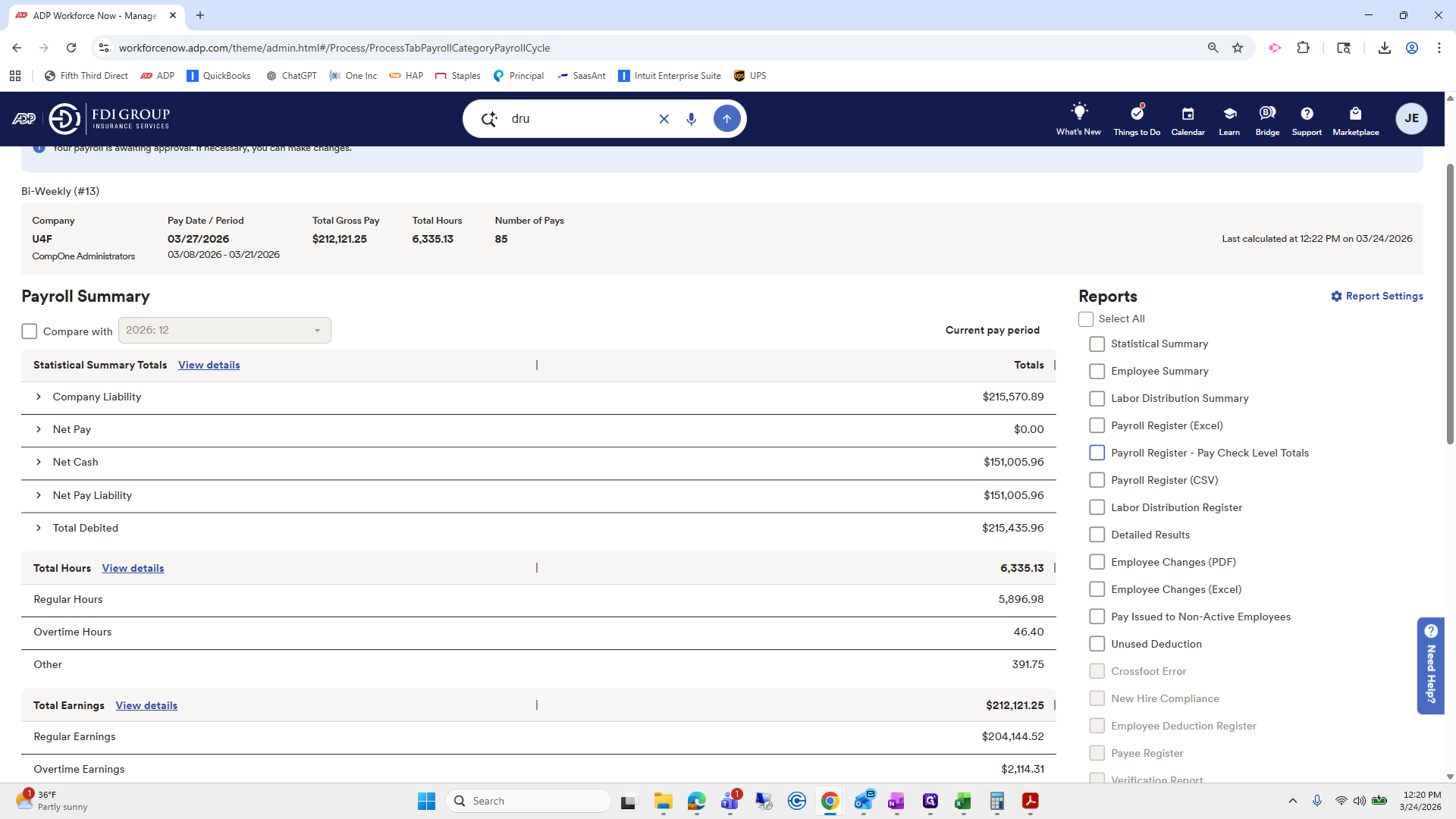 Step #209: Click on "Register - Pay Check Level Totals"
