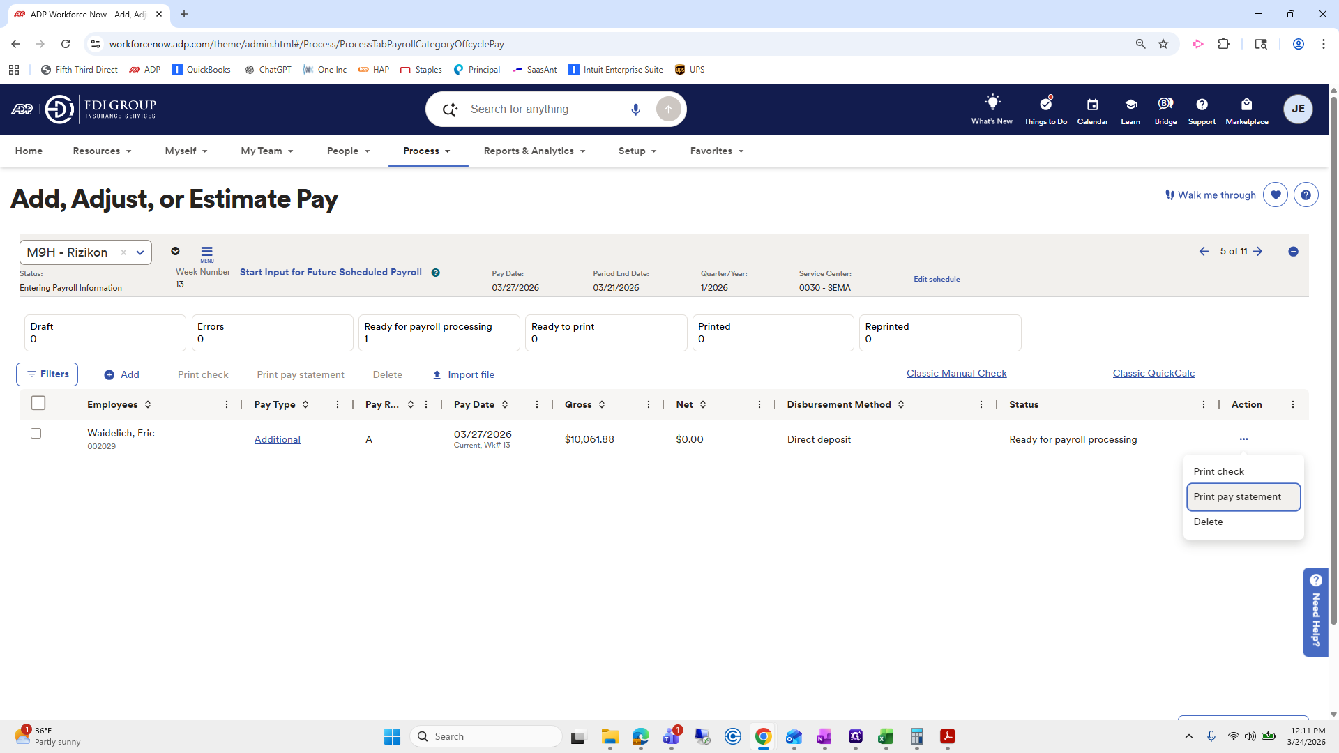 Step #6: Click on "Print pay statement"