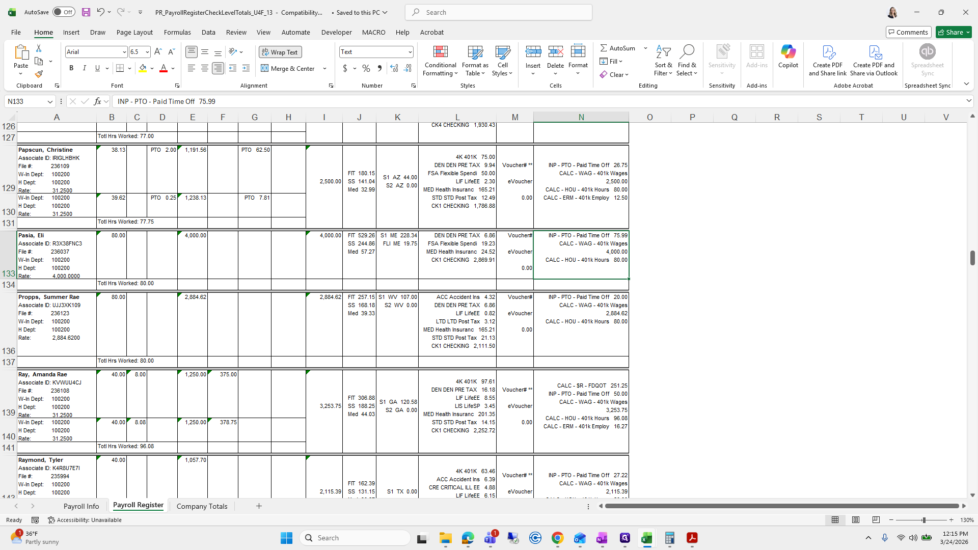 Step #62: Click on "INP - PTO - Paid Time Off 75.99"