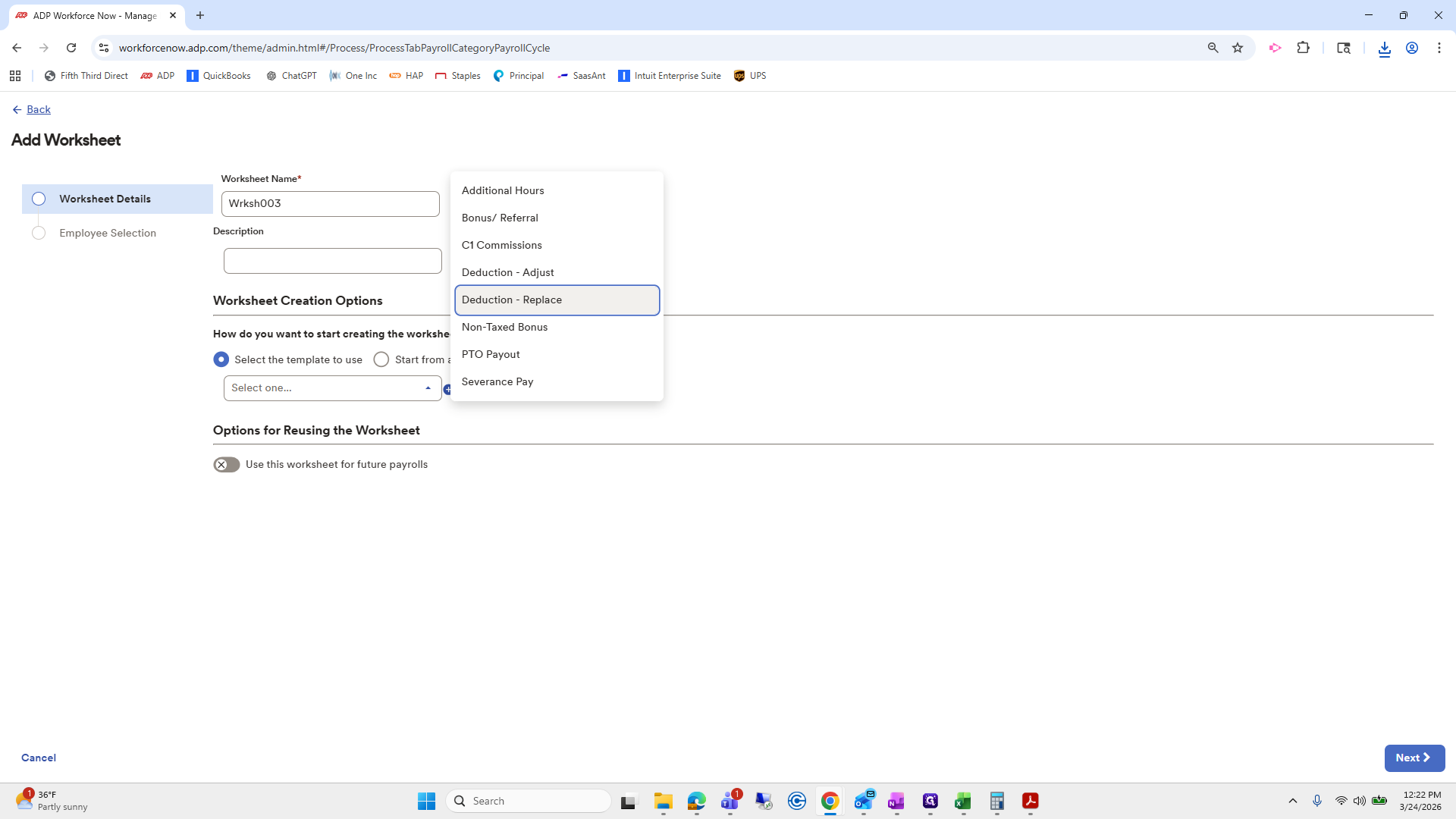 Step #229: Click on "Deduction - Replace"