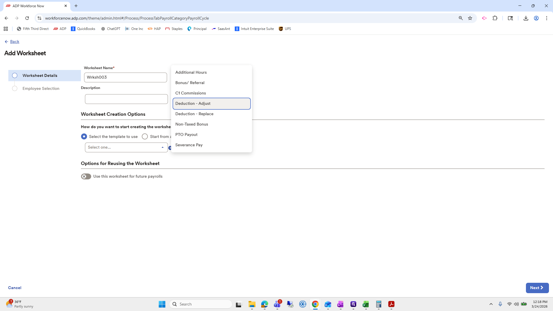 Step #182: Click on "Deduction - Adjust"
