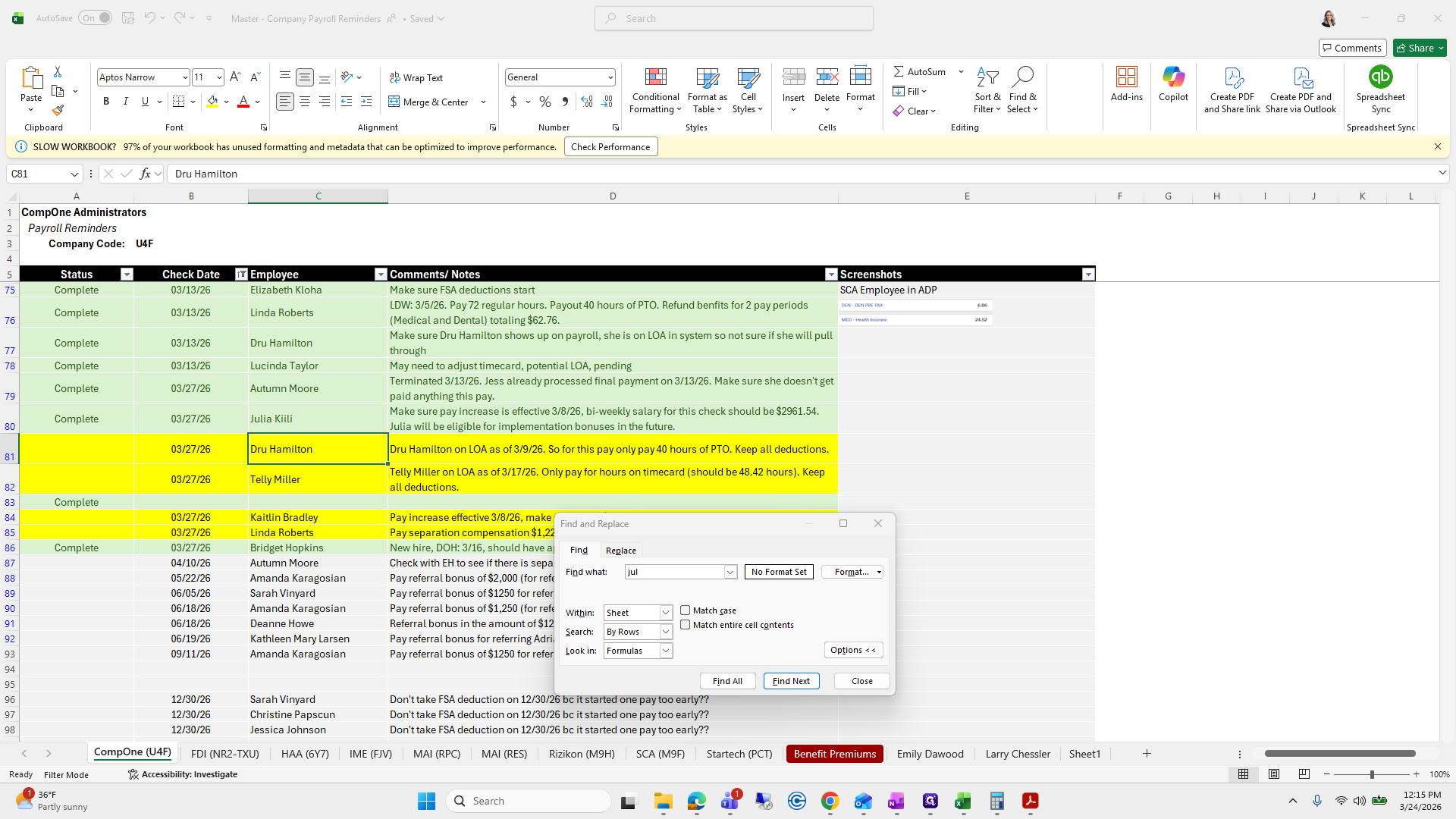 Step #77: Click on "So for this pay only pay 40 hours of PTO"