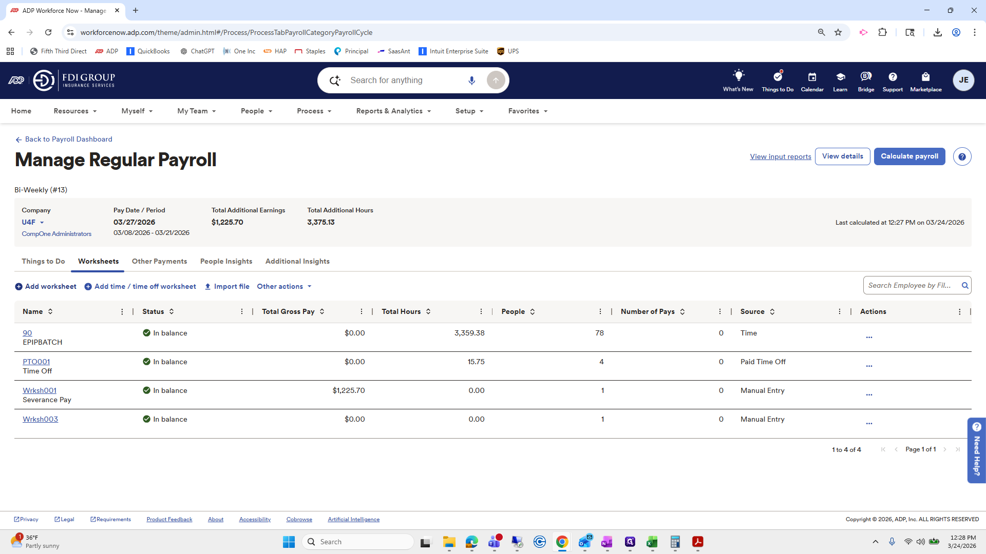 Step #280: Click on "+ Add worksheet + Add time / time off worksheet"