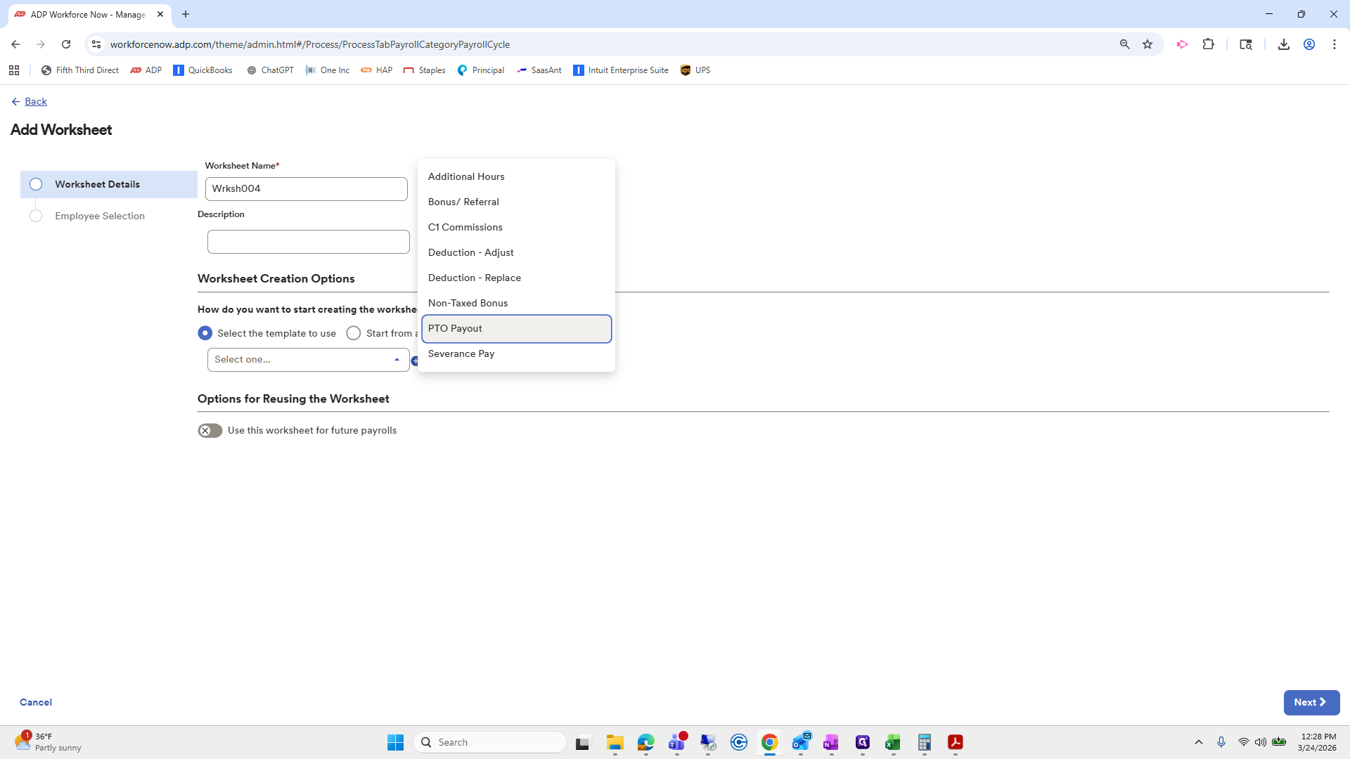 Step #282: Click on "PTO Payout"