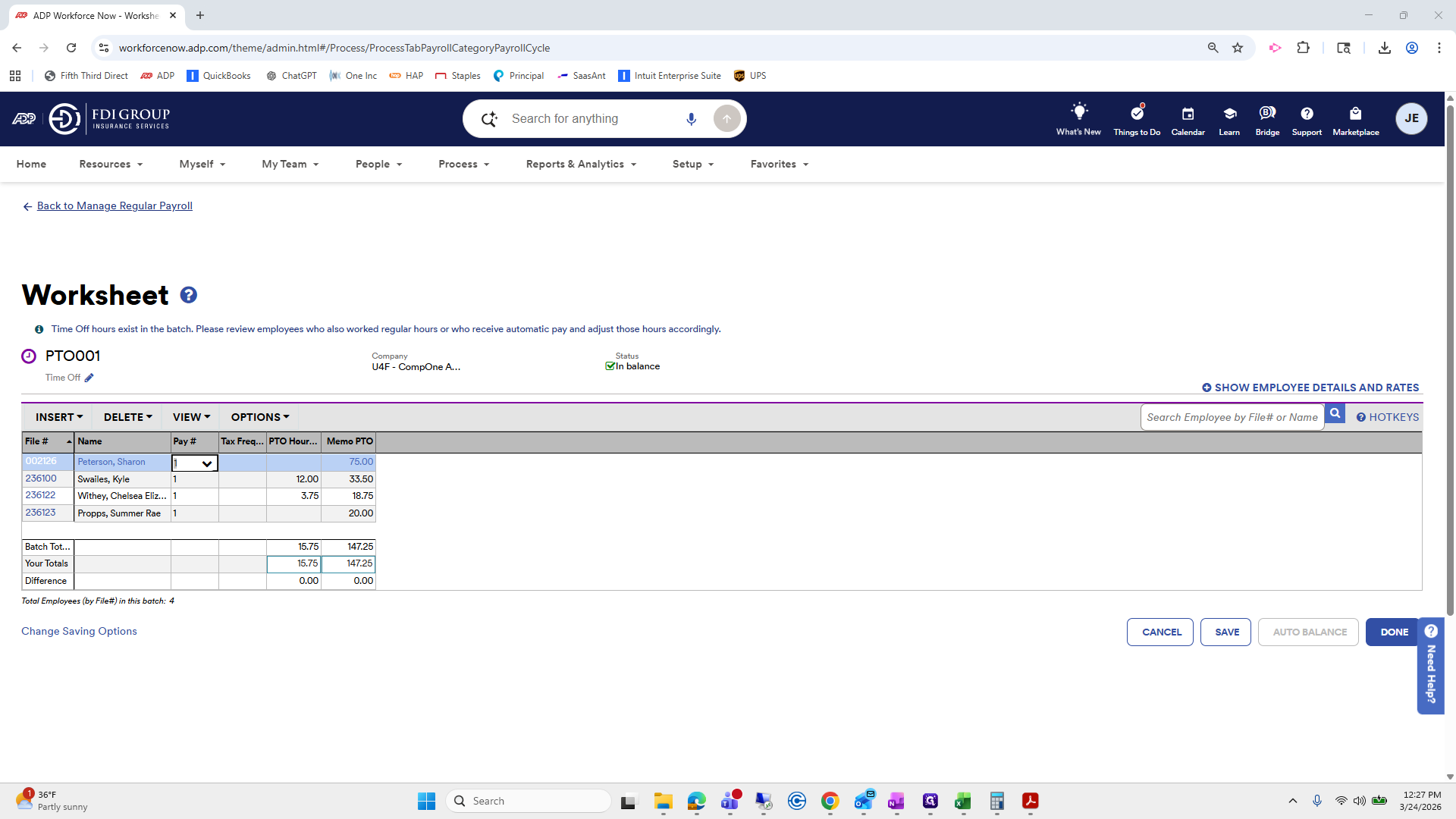 Step #277: Click on "Back to Manage Regular Payroll"