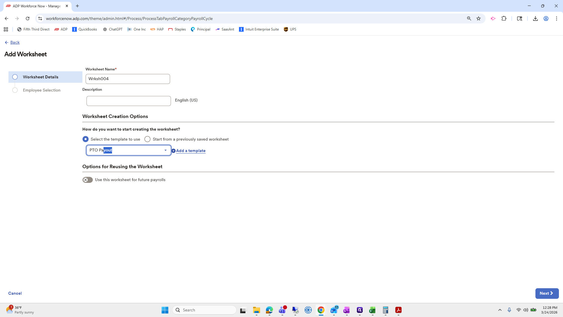 Step #283: Drag "PTO Payout"
