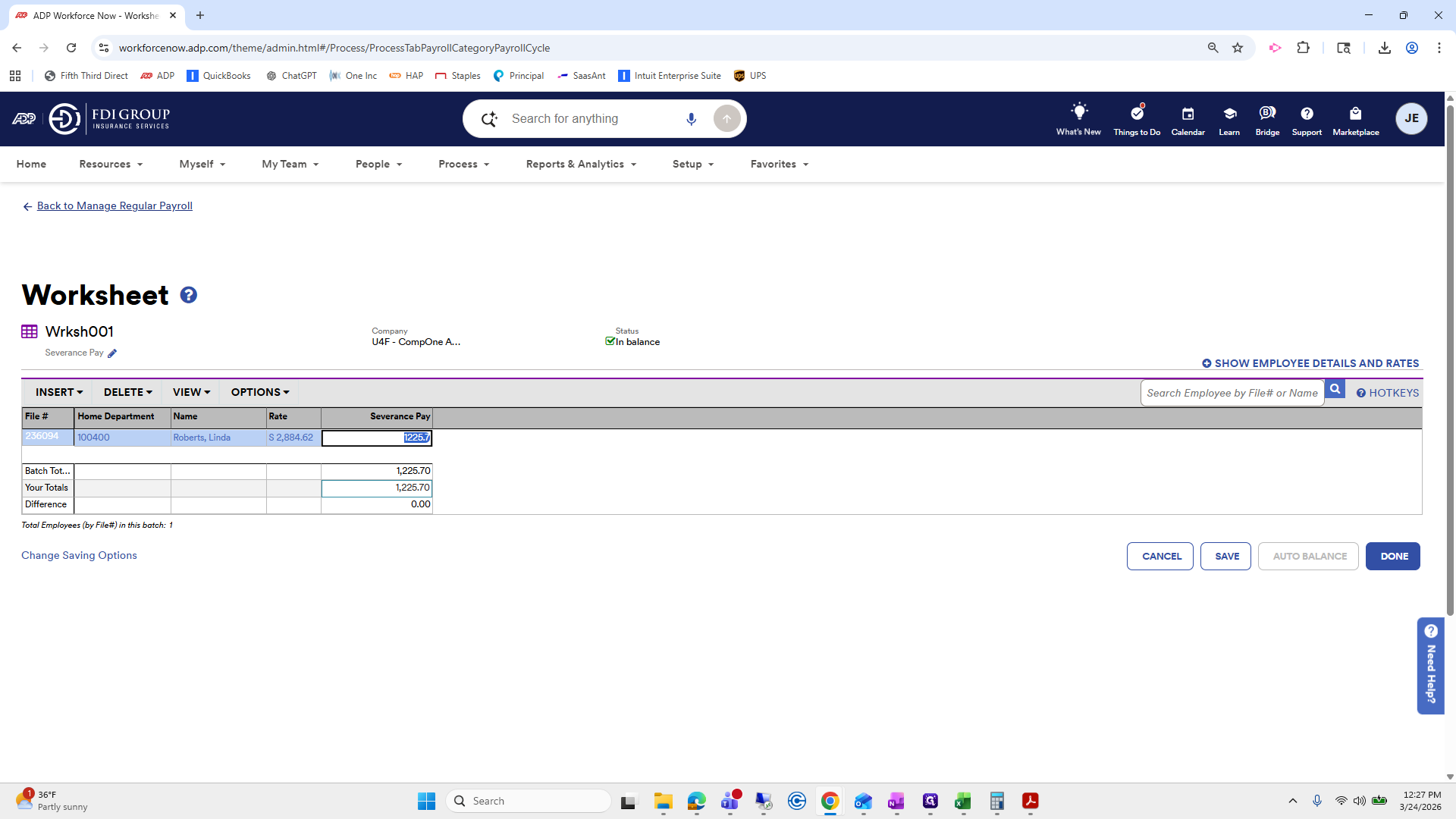 Step #274: Click on "← Back to Manage Regular Payroll"
