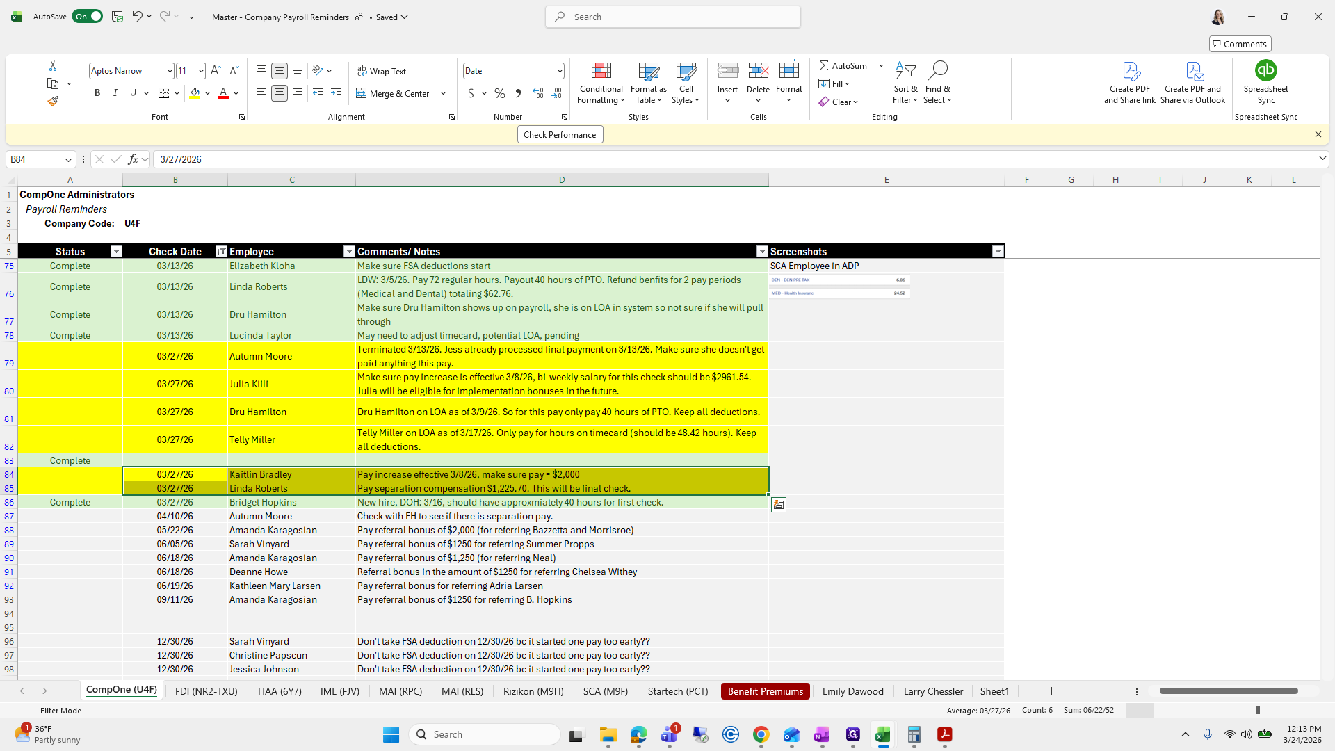 Step #26: Drag "Telly Miller on LOA as of 3/17/26"