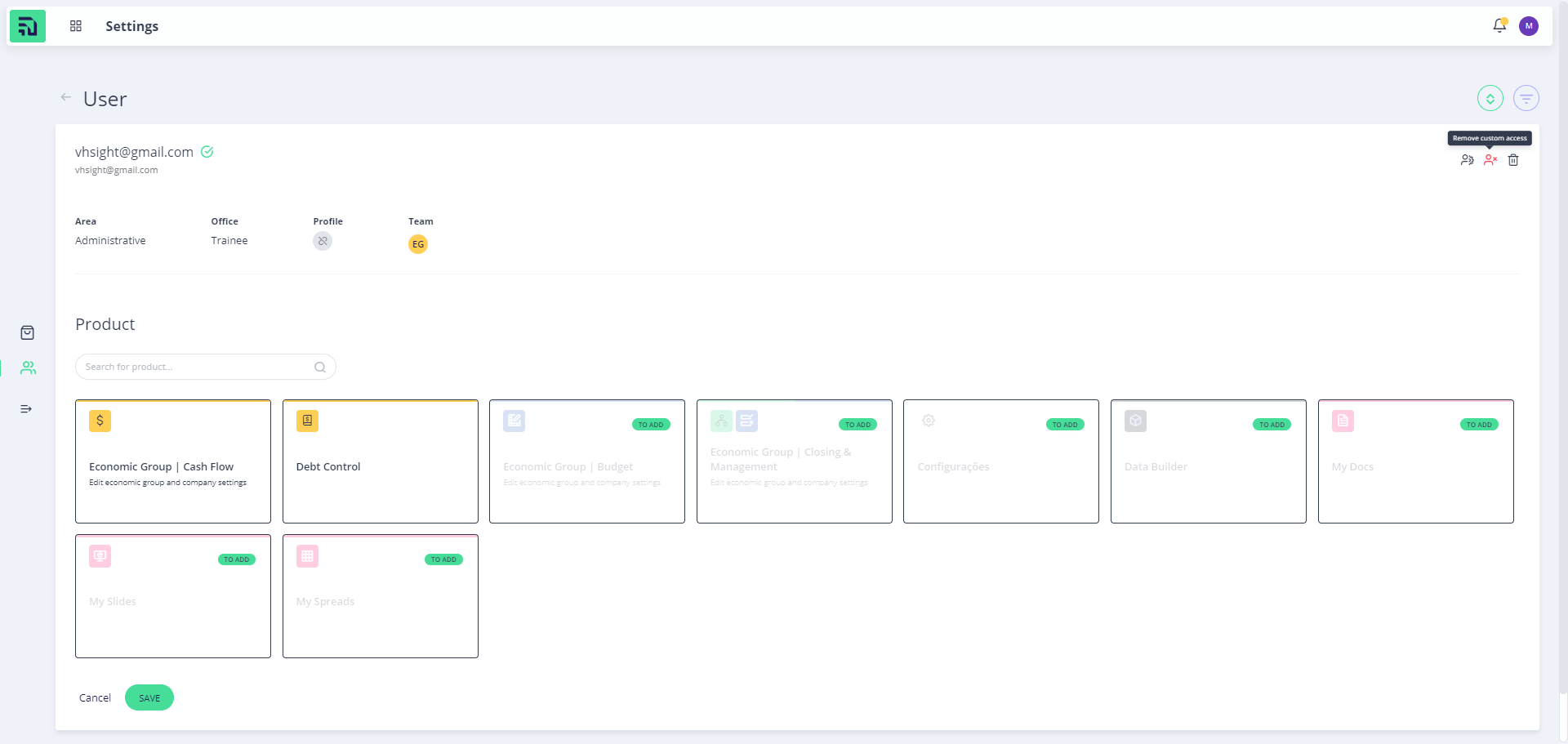 Step #9: Para remover os acessos diferentes, clique em "Remover acessos personalizados."