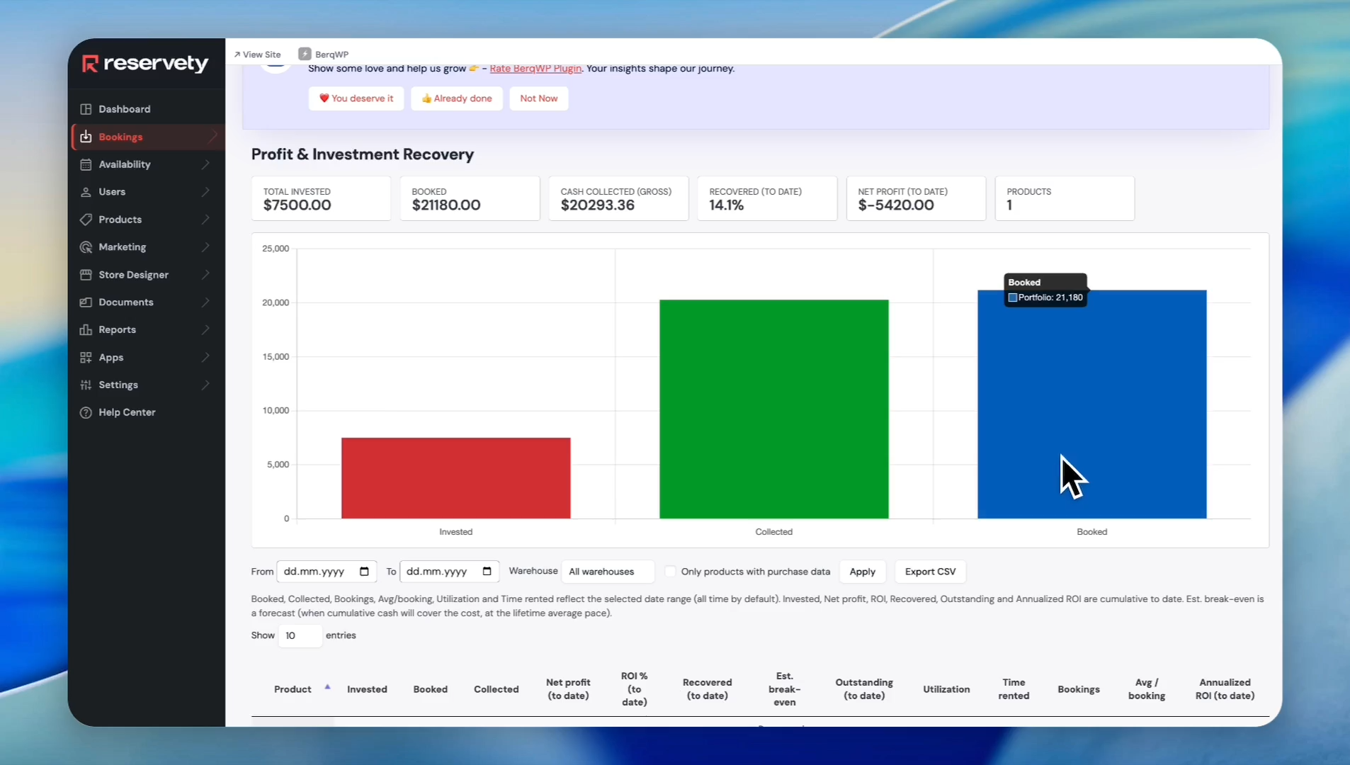 Step #4: Hover over the blue Booked bar chart to view your booked revenue.