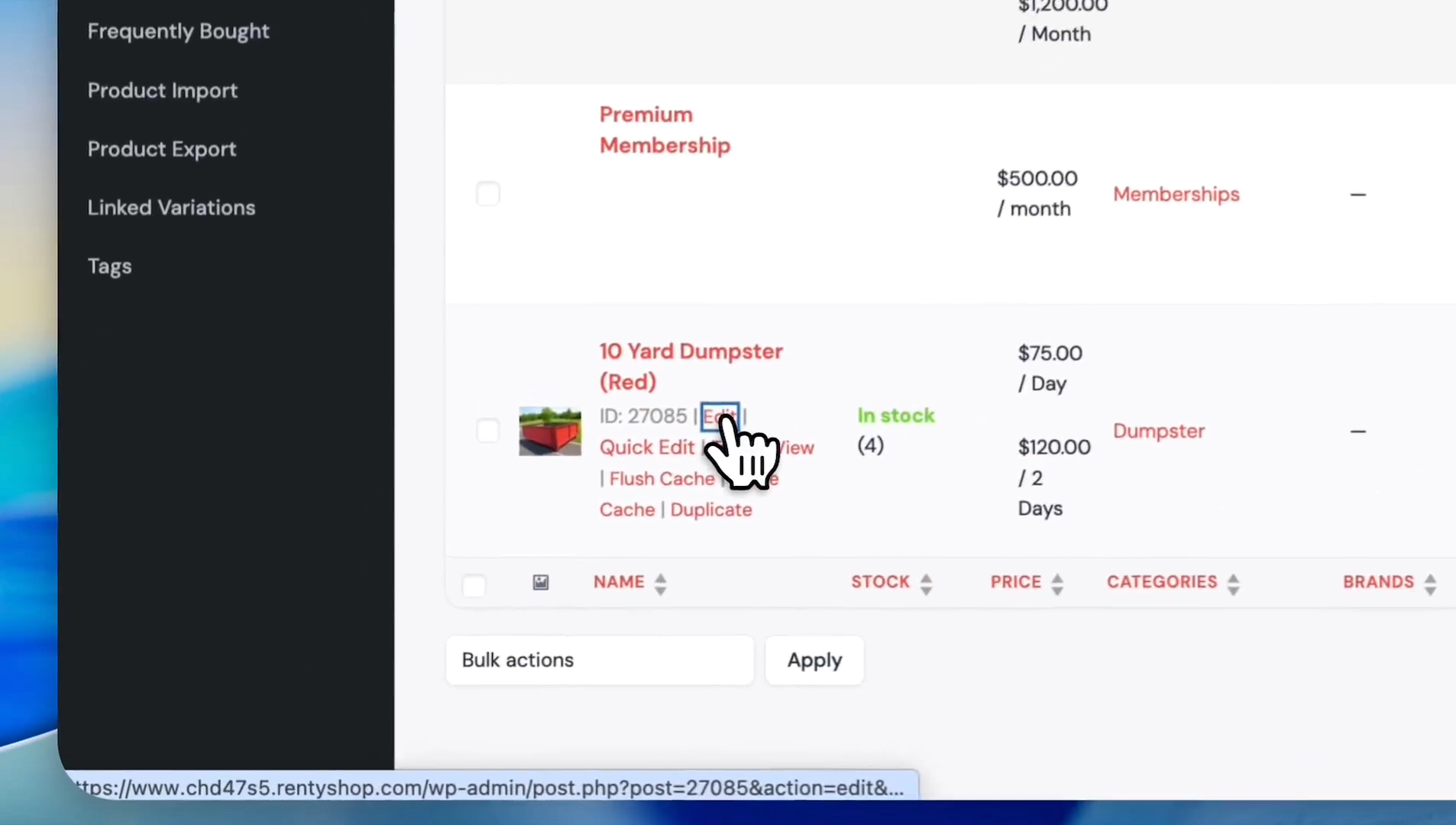 Step #12: Click Edit on the product you want to configure.