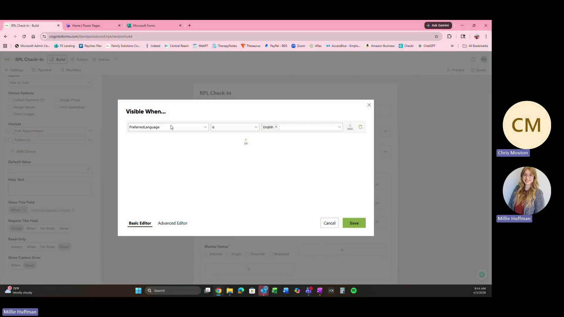 Step #1: Configure conditional logic by setting the field visibility (e.g., displaying English questions only when English is selected as the preferred language).