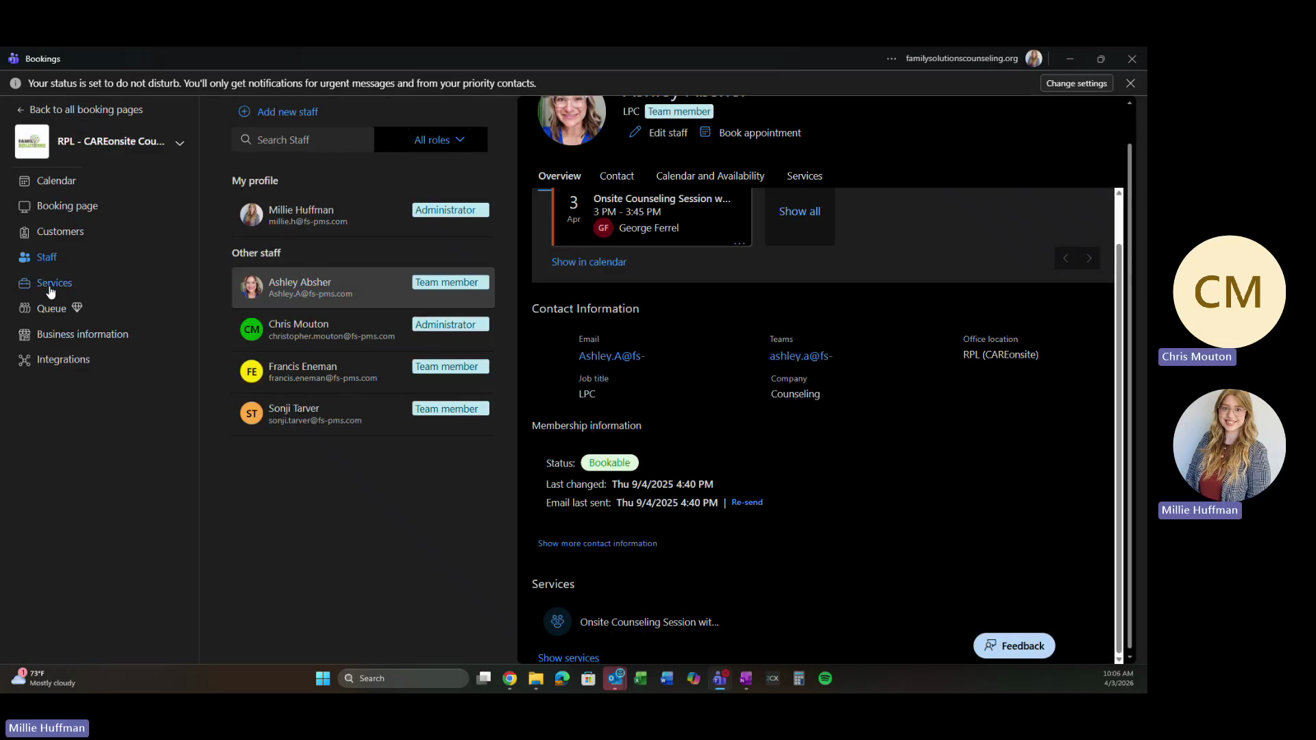 Step #6: Click Services in the left sidebar to configure appointment types.