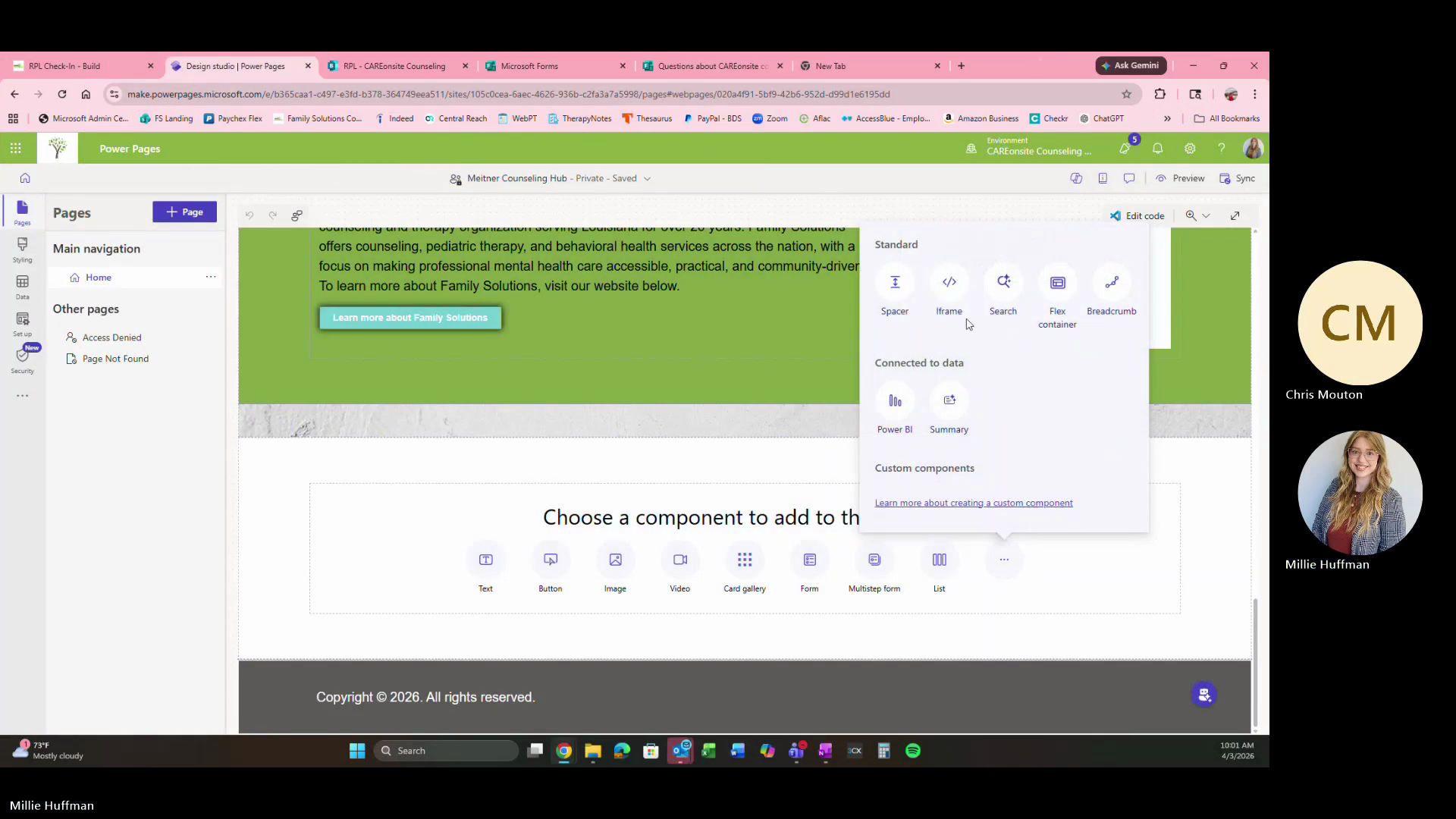 Step #1: Return to Power Pages, click to add a new component, and select Iframe.