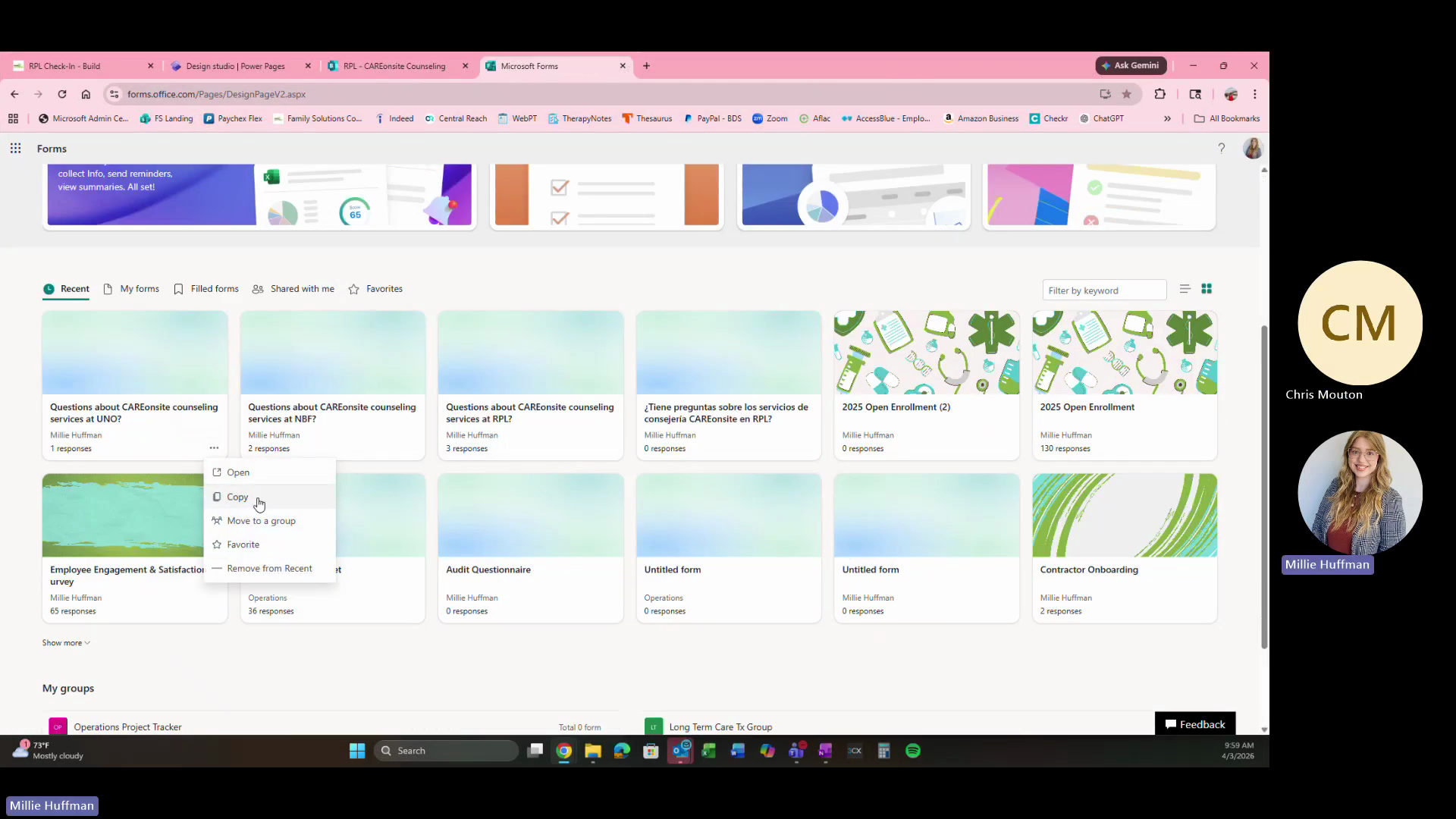Step #1: Open a master Microsoft Form template and click Copy.