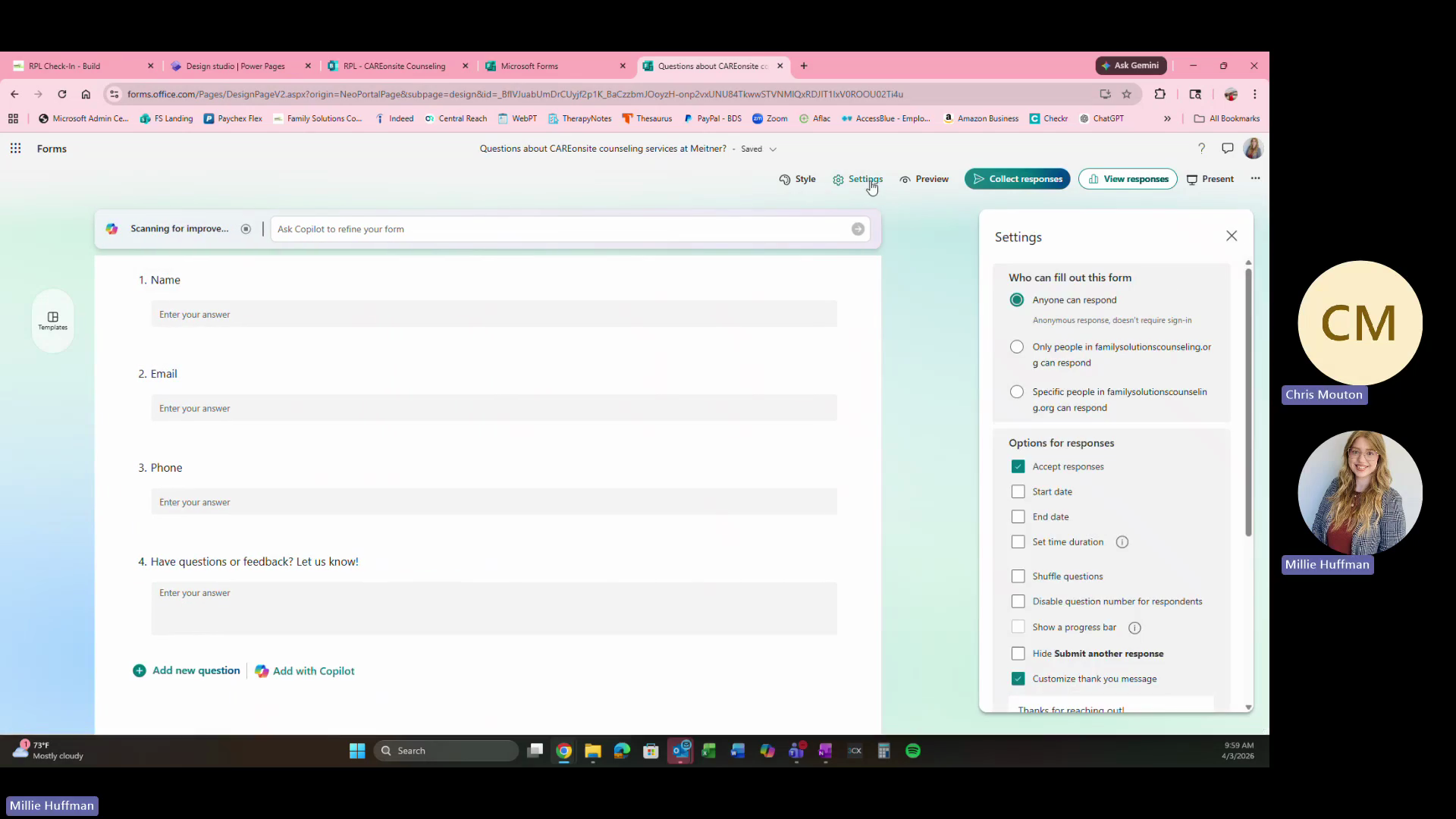 Step #3: Open Settings and update the email address of the counselor who should receive response notifications.