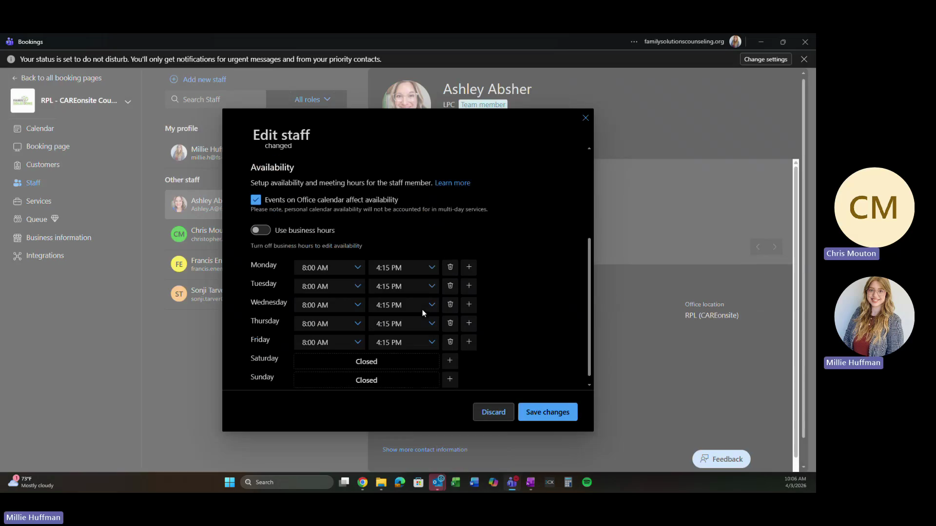 Step #2: Set their custom daily hours and click Save changes.