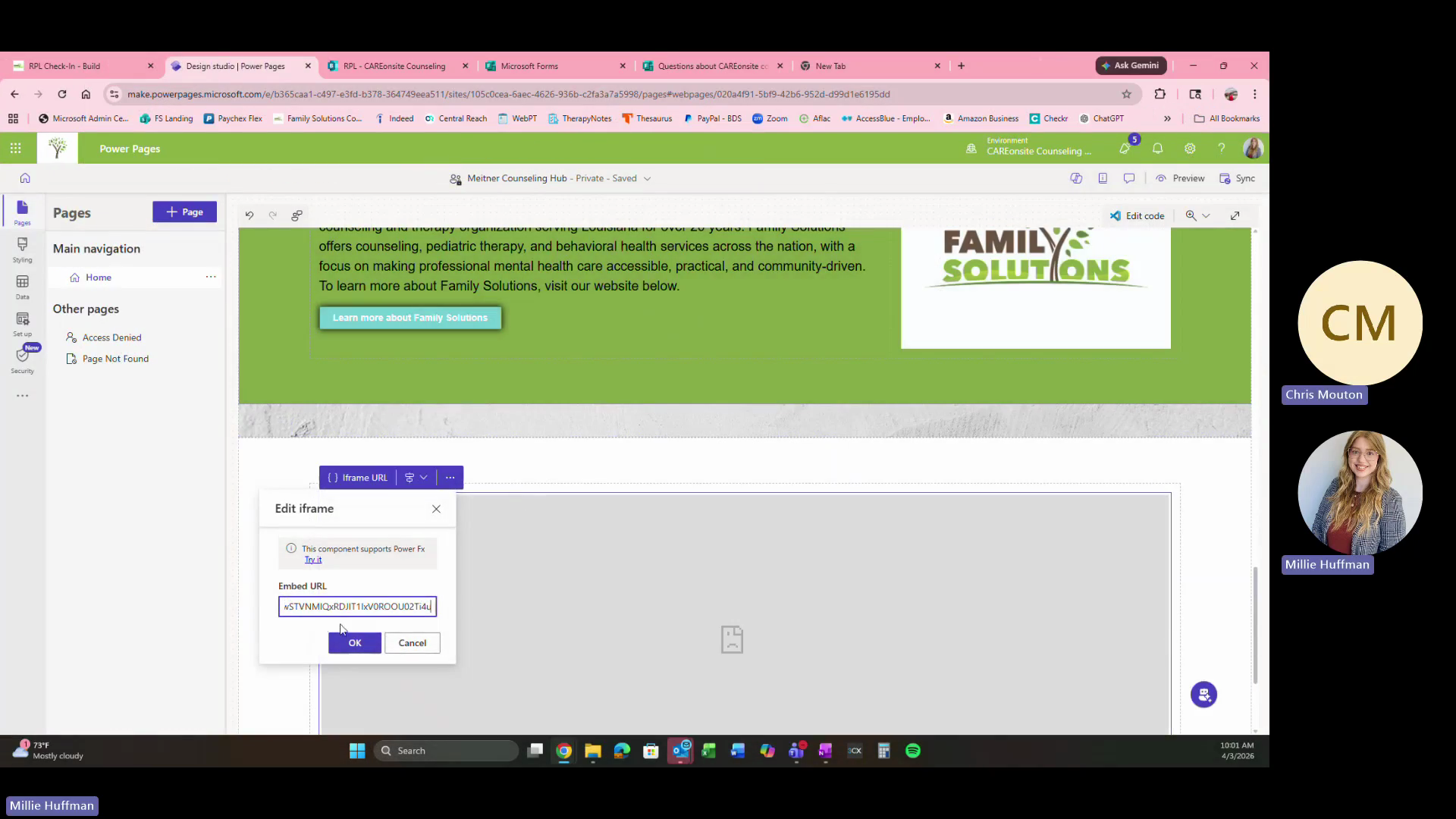 Step #2: Paste the Microsoft Forms link into the Iframe configuration and click OK.