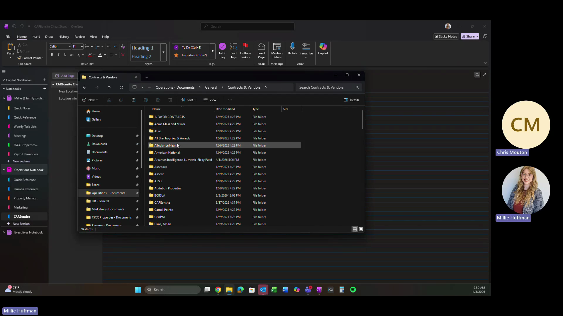 Step #3: Double-click the CARe-onsite folder to view master service agreements and active contracts.