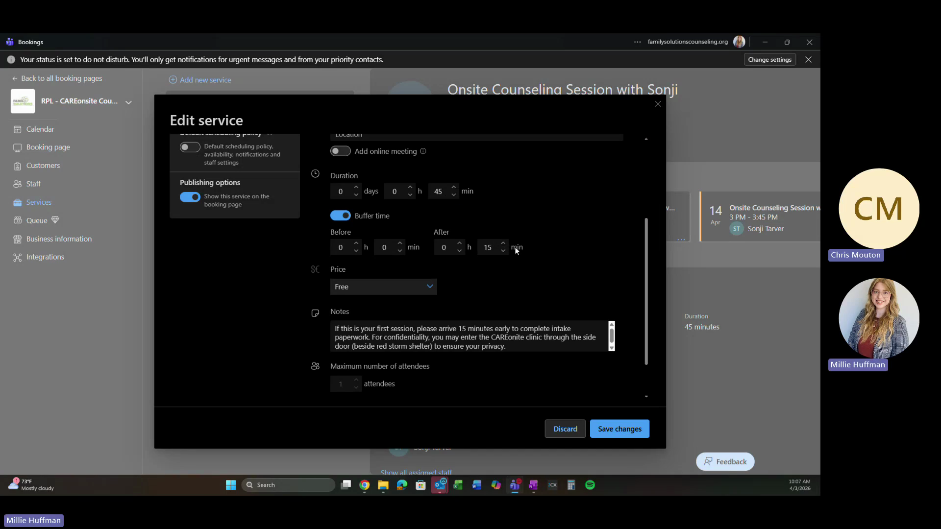 Step #1: Set the session duration and buffer times according to the SOW.