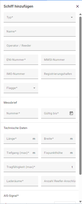 Step #4: Geben Sie die Daten des Schiffes ein.