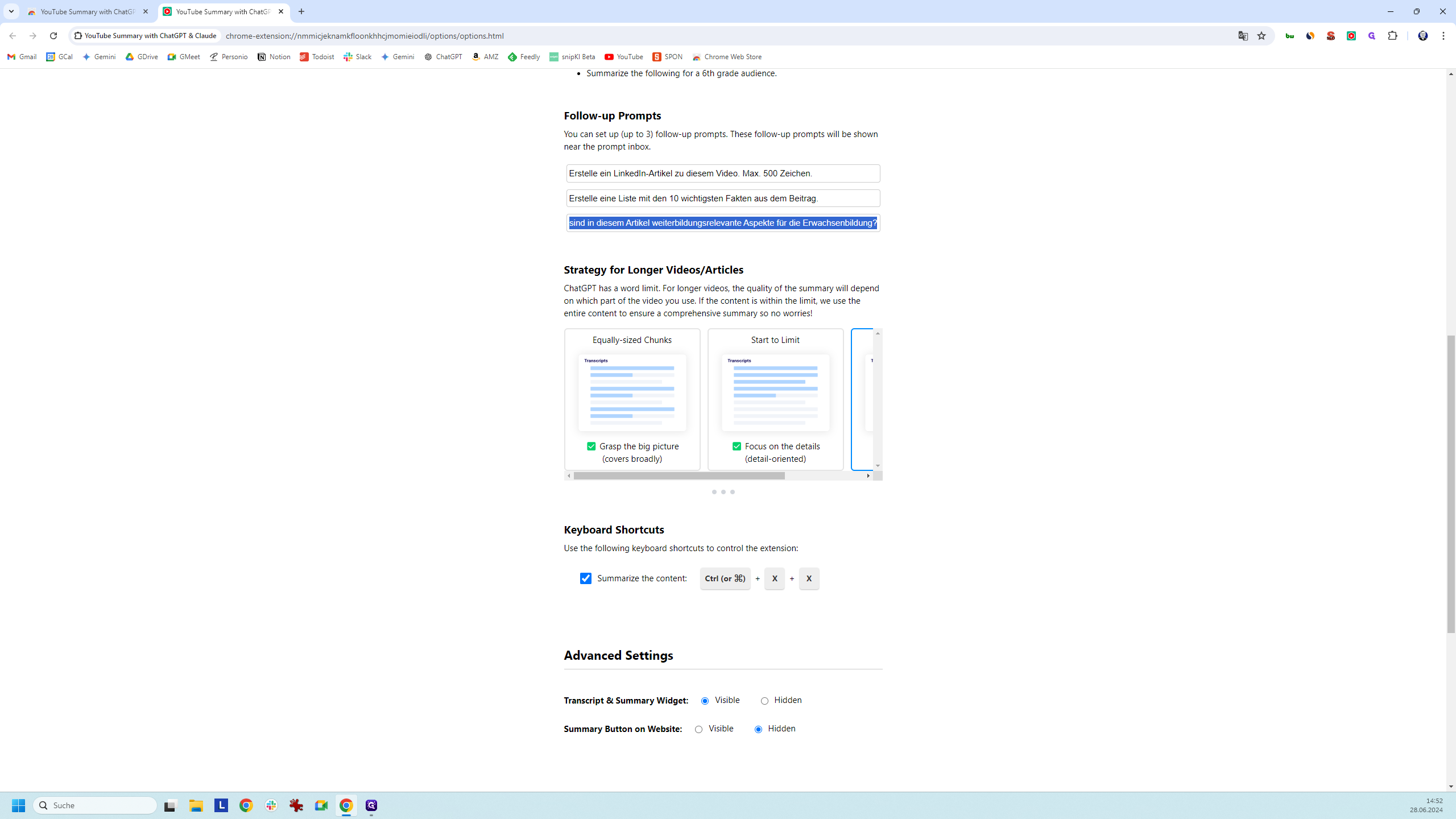 Step #8: Ihr könnt hier auch noch einen Keyword-Shortcut einrichten. Das ist in diesem Fall eine Tastenkombination, mit der ihr den Content zusammenfassen könnt. (Ihr könnt das später auch im Tool.)