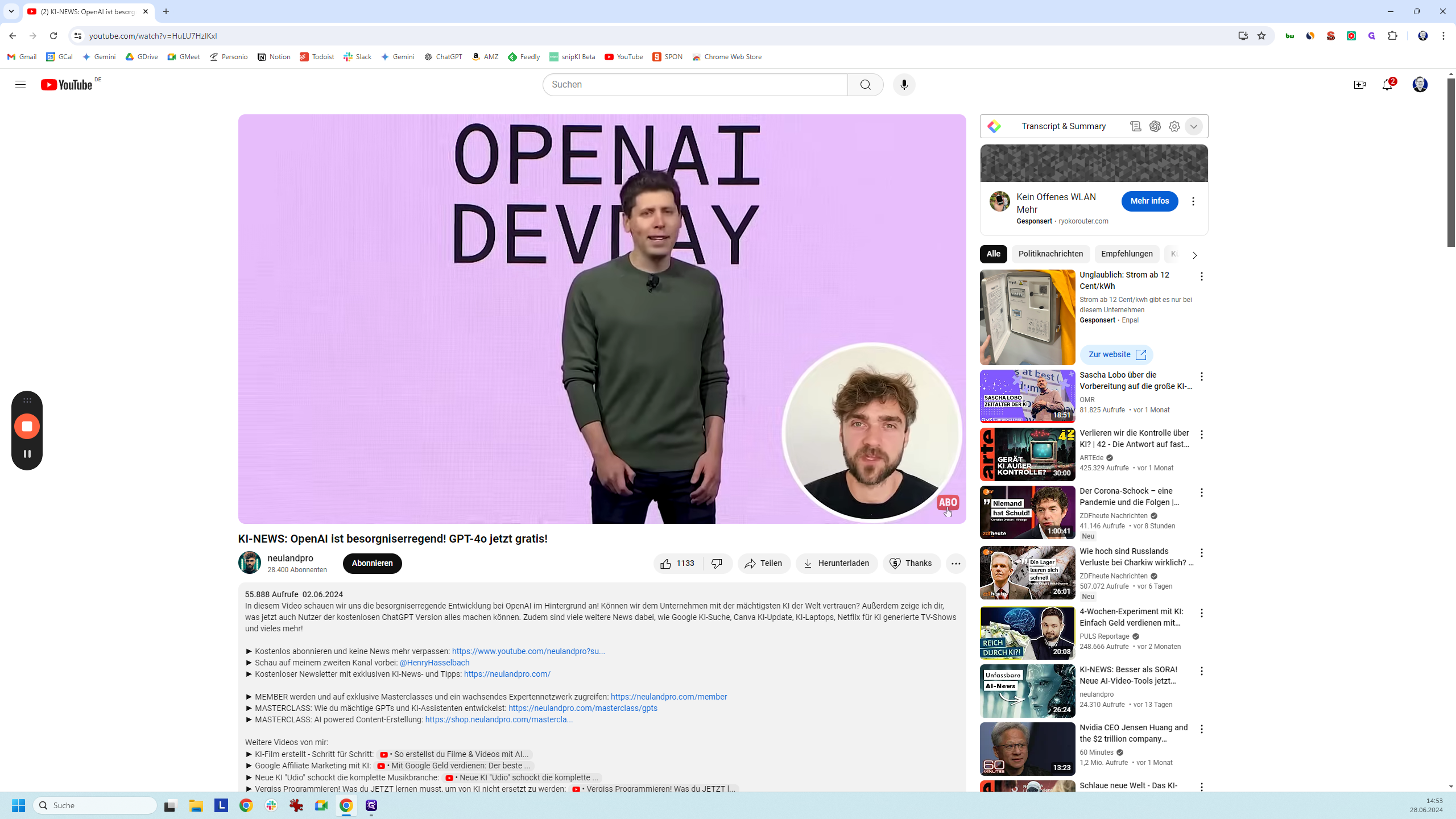 Step #11: Wenn ihr hier auf den Pfeil klickt, dann seht ihr schon mal das ganze Transkript von dem Video.