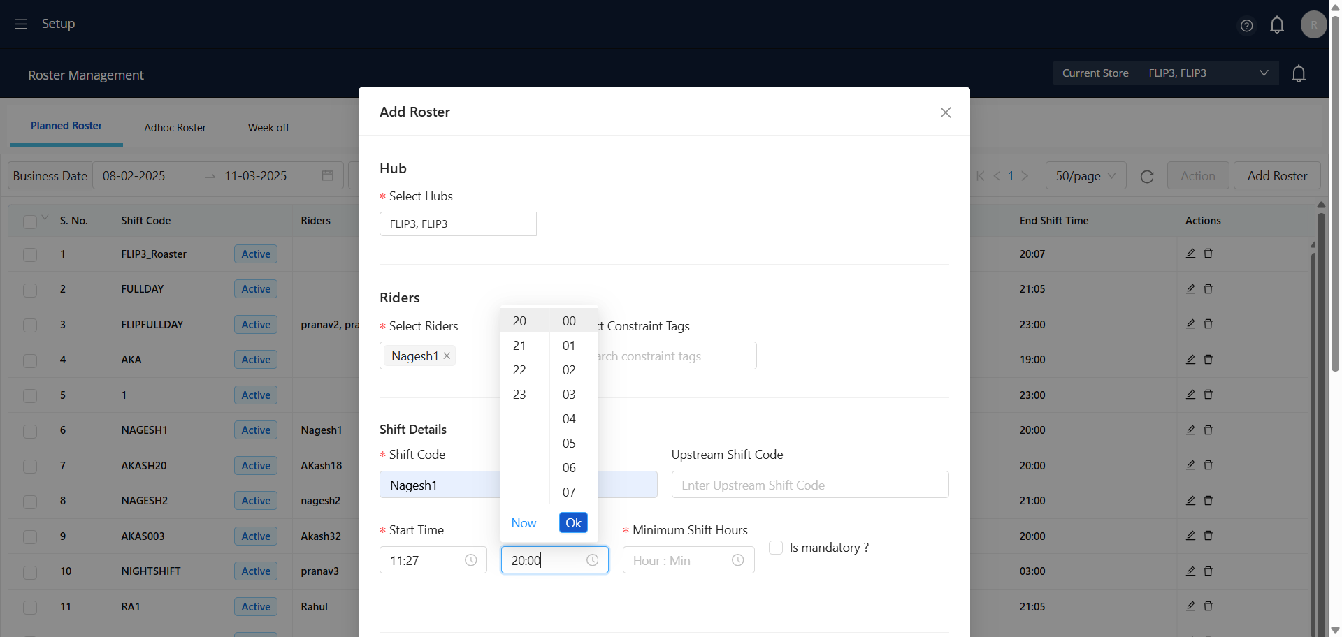 Step #16: Choose the desired ending time for the rider, then click 'OK' to finalize the submission.