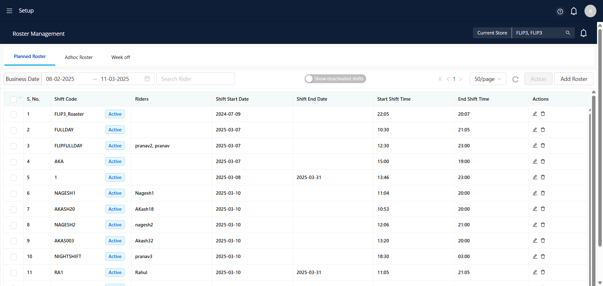 Step #6: After selecting the 'Roster Management' option, the system will take you to the Roster Management page, where you need to enter the store name in the designated field for the current store.