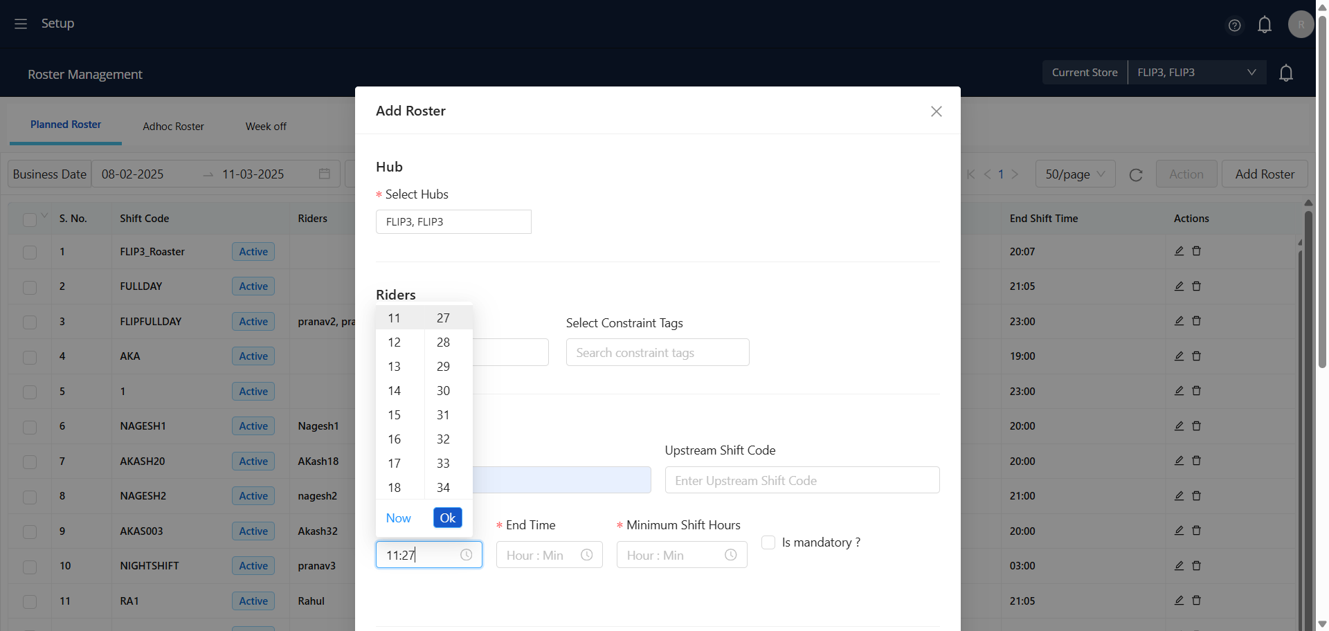 Step #14: Select the preferred working time for the rider, then click 'OK' to confirm the submission.