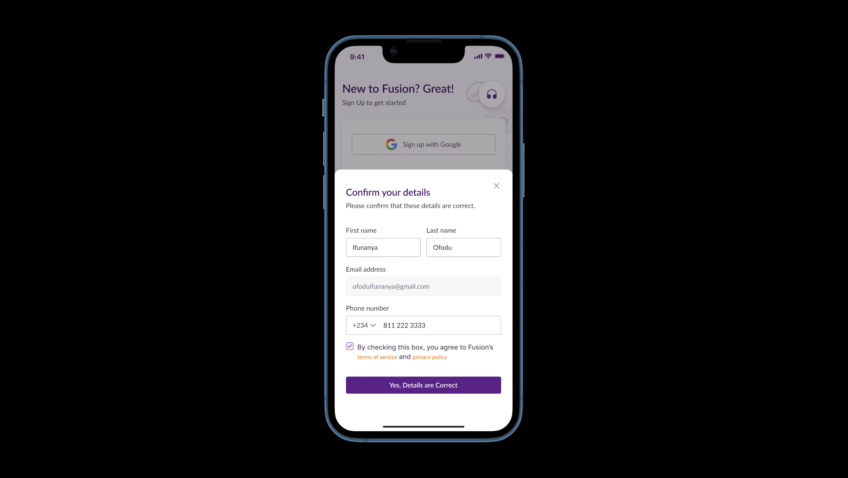 Step #6: Confirm that your details are correct and click the button to proceed