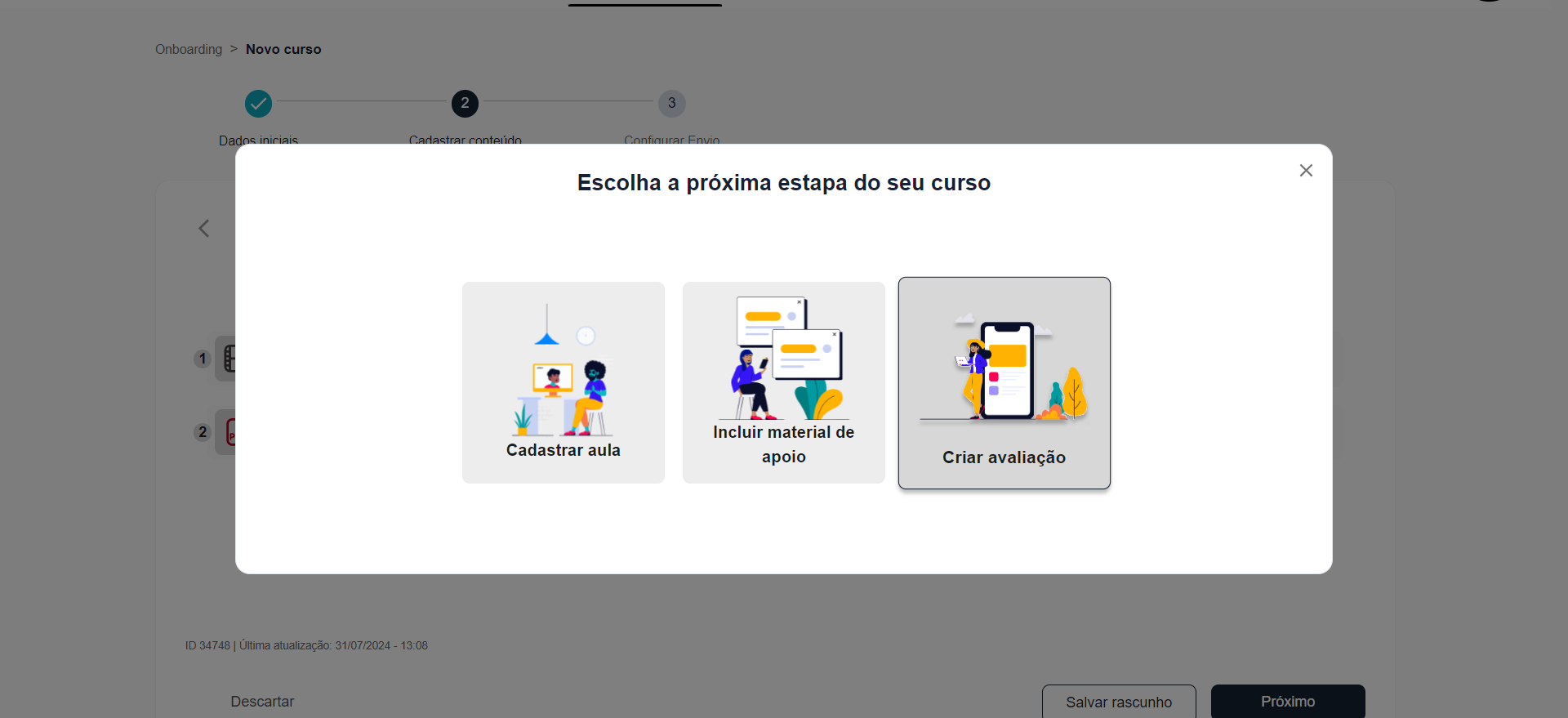 Step #22: Para criar uma avaliação clique em 'Criar avaliação'