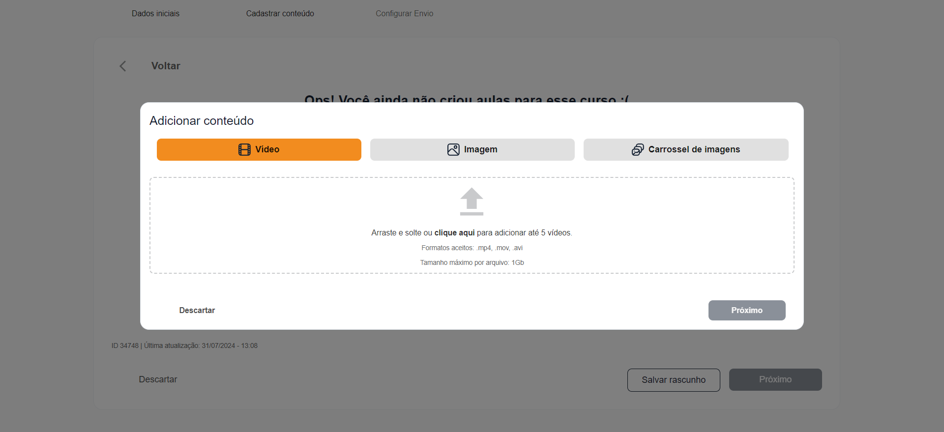 Step #10: Escolha o tipo de arquivo e faça o upload. 