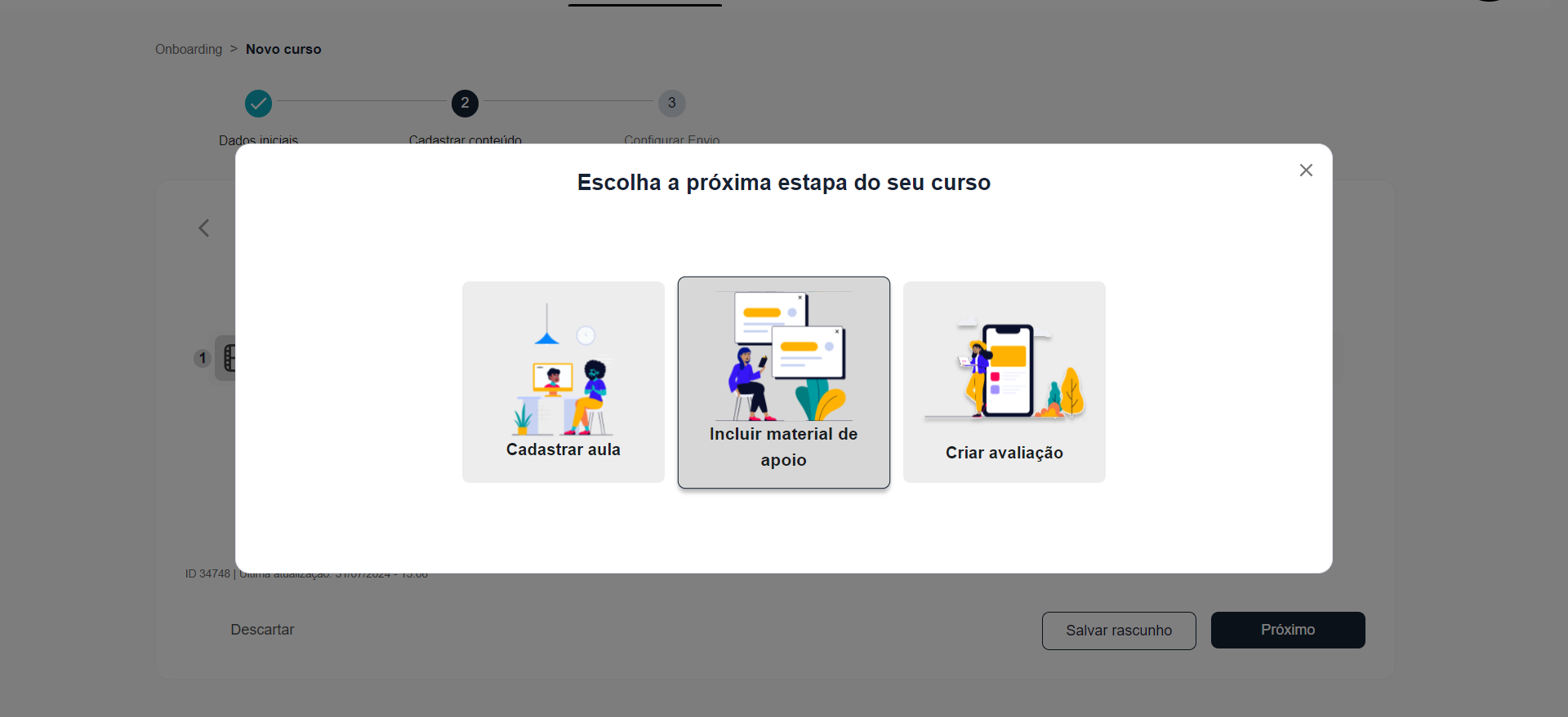 Step #15: Para incluir material de apoio clique em 'Incluir material de apoio'. 