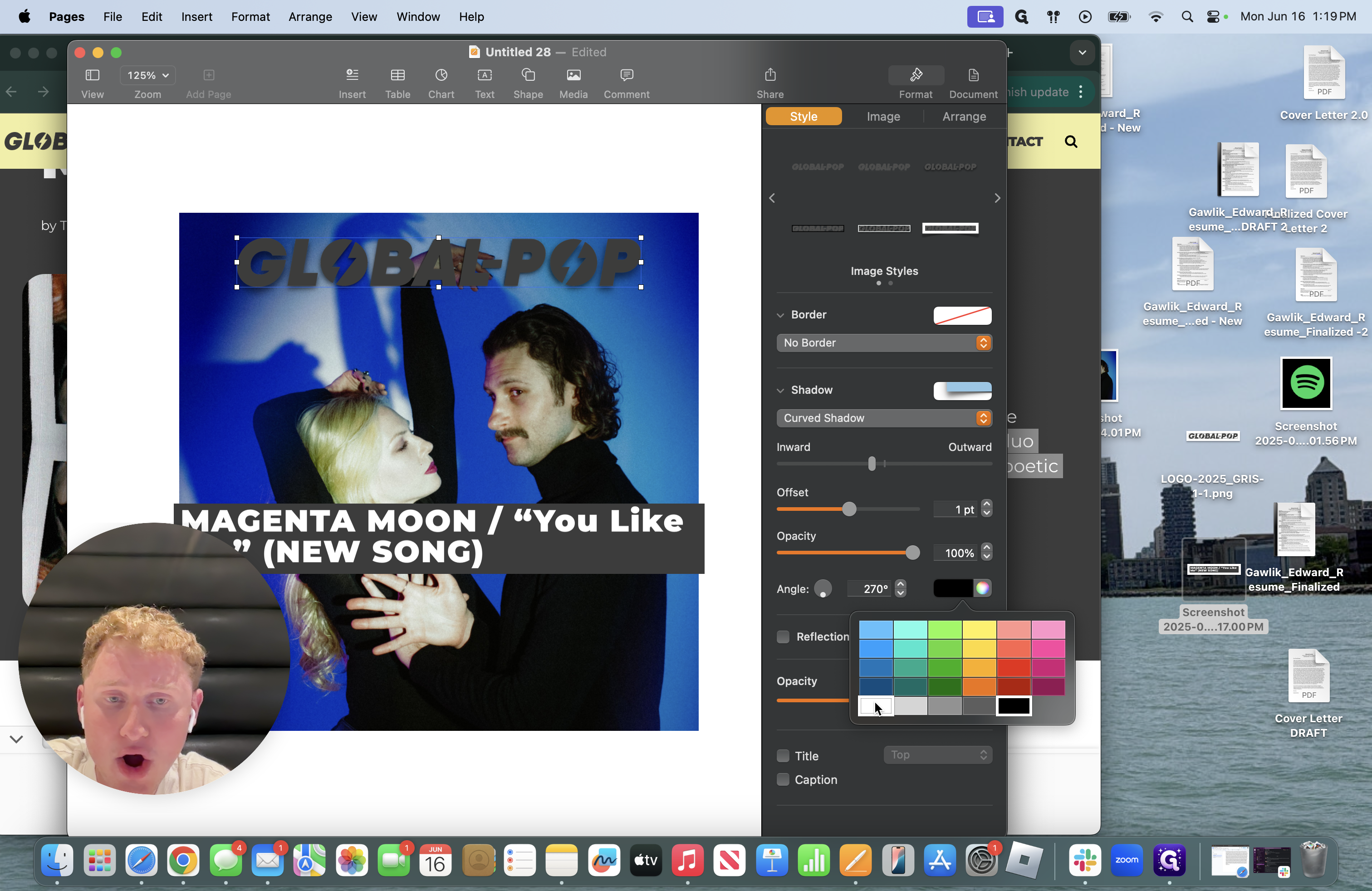Step #24: Click the specific shadow color you want to use, usually the lighter one to make it stand out when the background is darker
