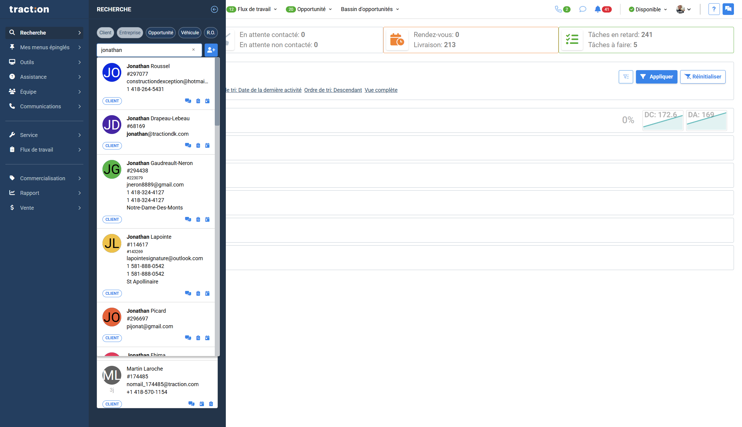 Step #4: Cliquer sur l'onglet Entreprise pour effectuer une recherche par Nom d'Entreprise le nom del'entreprise doit avoir déjà sa fiche client de crée
