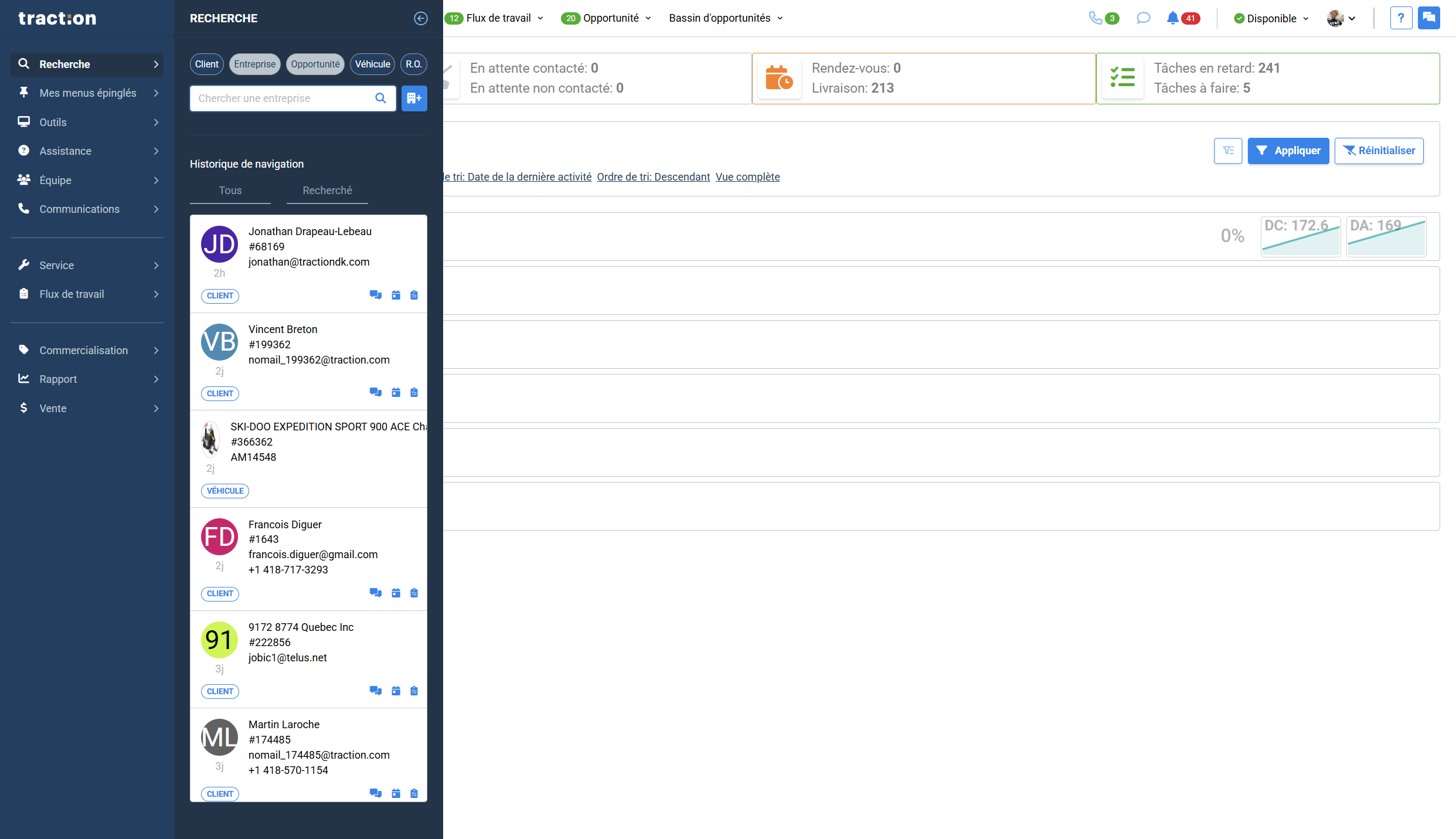 Step #5: Cliquer sur l'onglet Opportunité pour effectuer une recherche par le nom ou modèle ou mots-clés d'un véhicule qui se trouve dans une opportunité ou une cotation