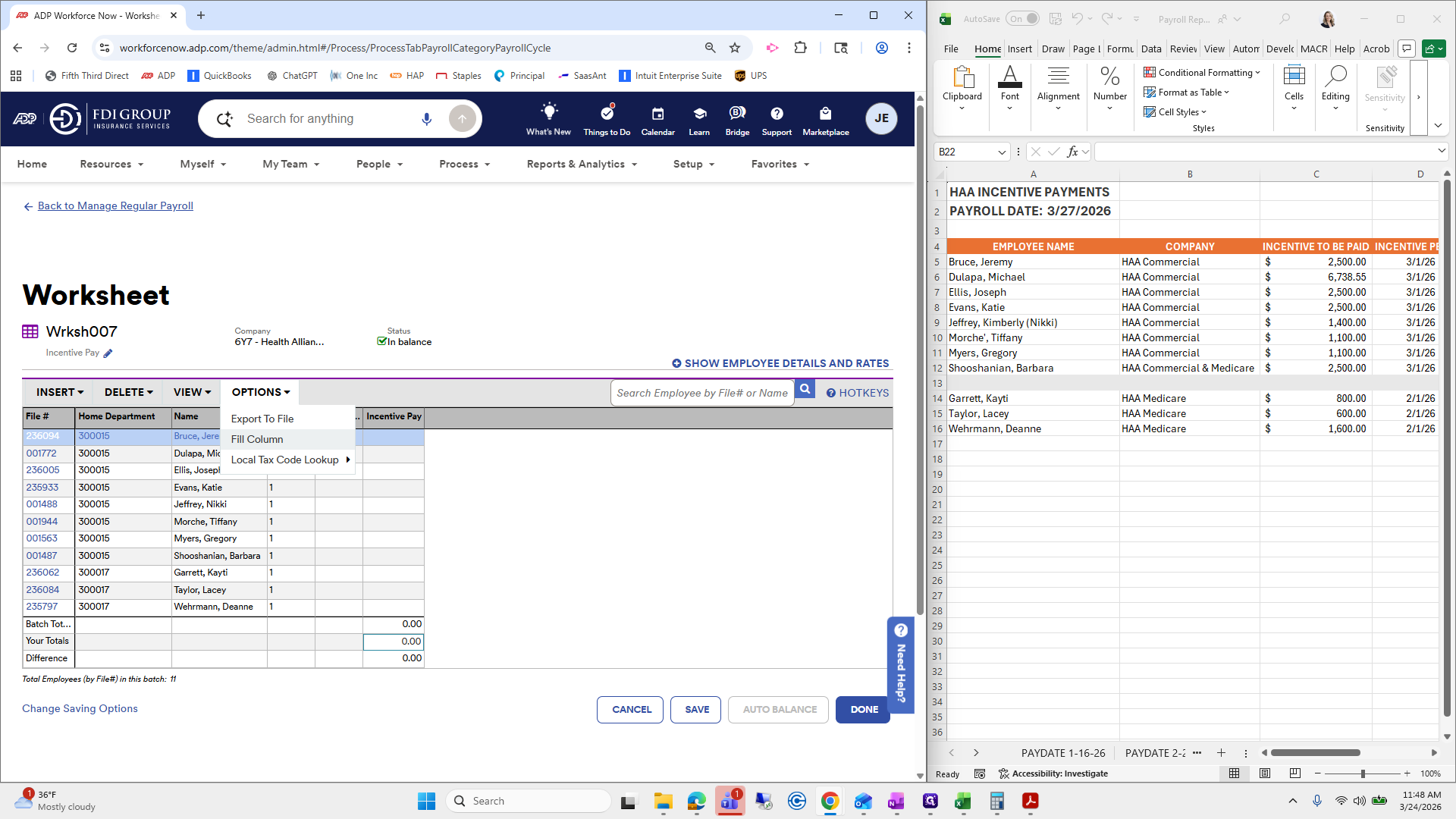 Step #126: Click on "Fill Column"