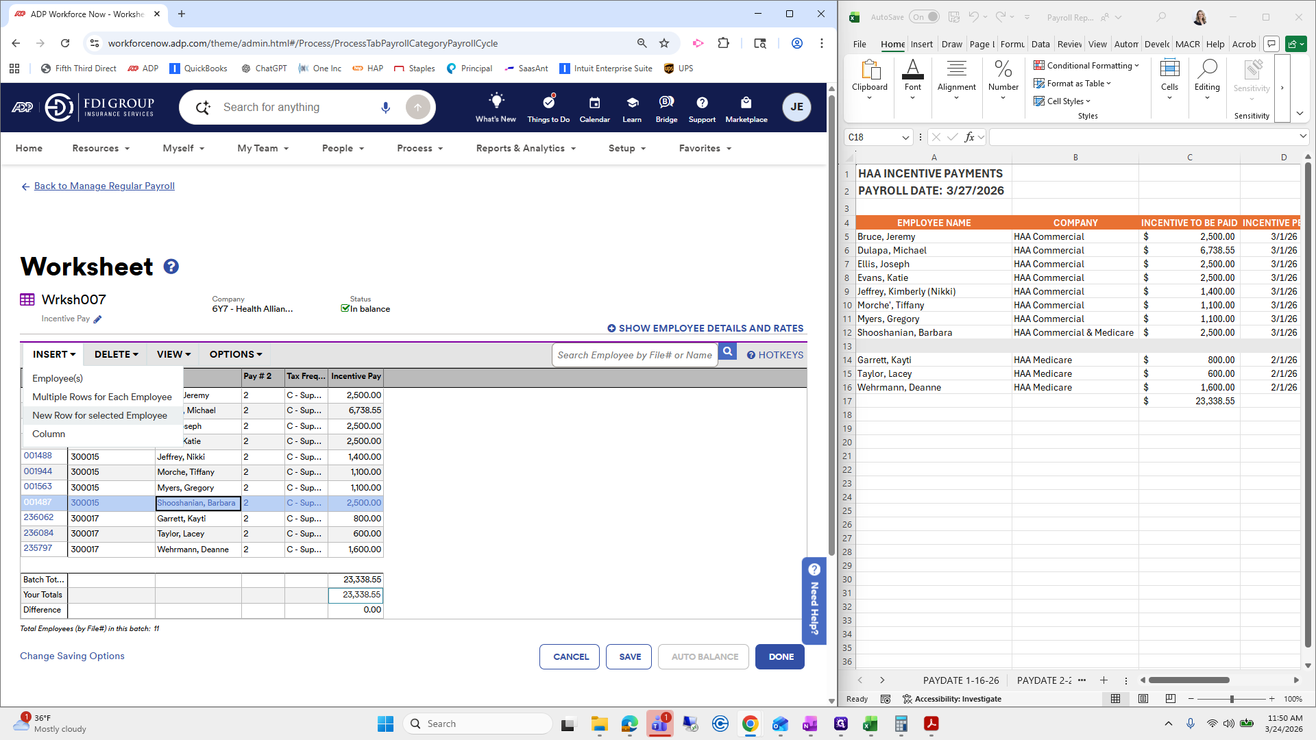 Step #176: Click on "New Row for selected Employee"
