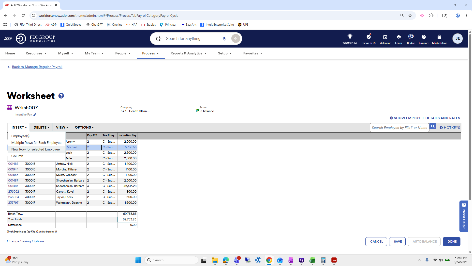 Step #205: Click on "New Row for selected Employee"