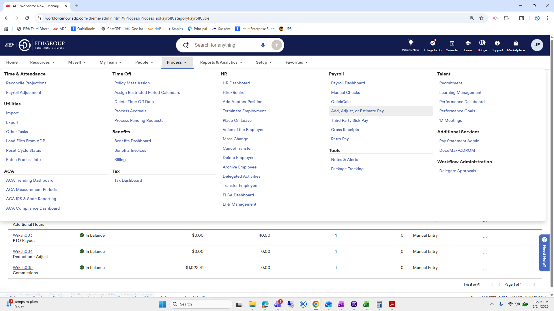 Step #290: Click on ", Adjust , or Estimate Pay"
