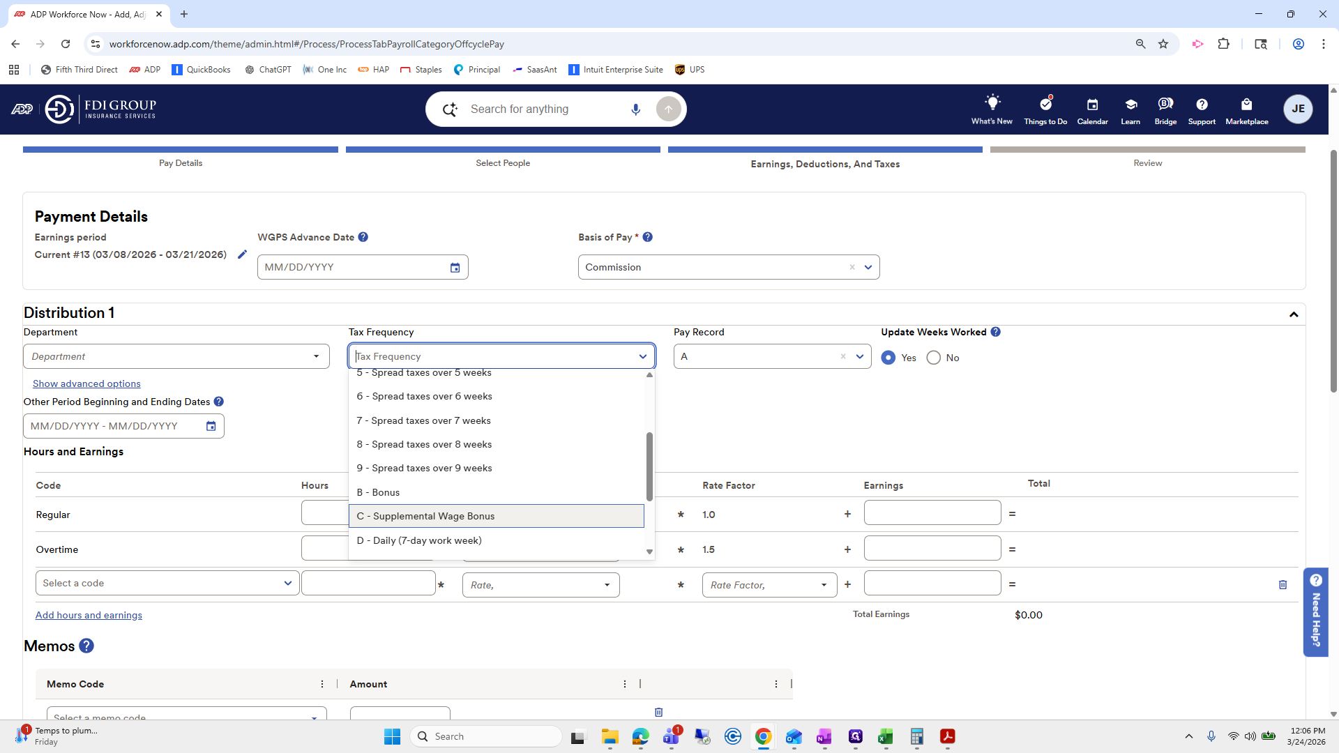 Step #298: Click on "C - Supplemental Wage Bonus"