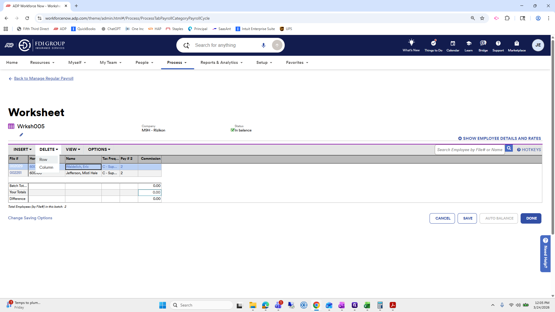 Step #275: Click on "Row"