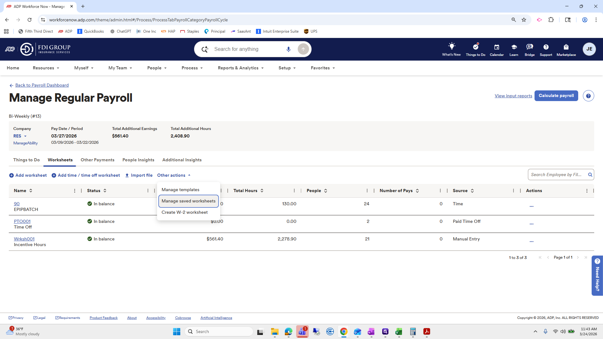 Step #11: Click on "Manage saved worksheets"