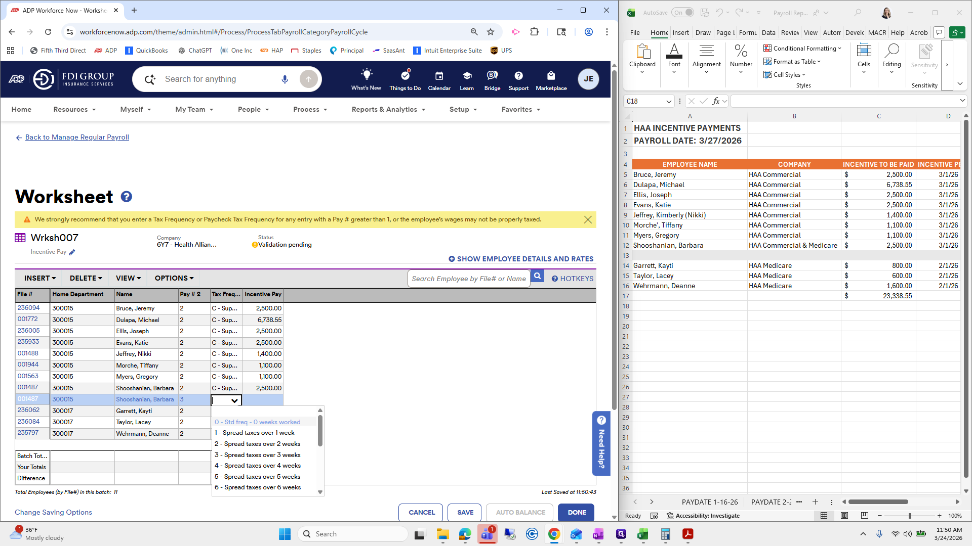 Step #180: Click on "0 - Std freq - O weeks worked"